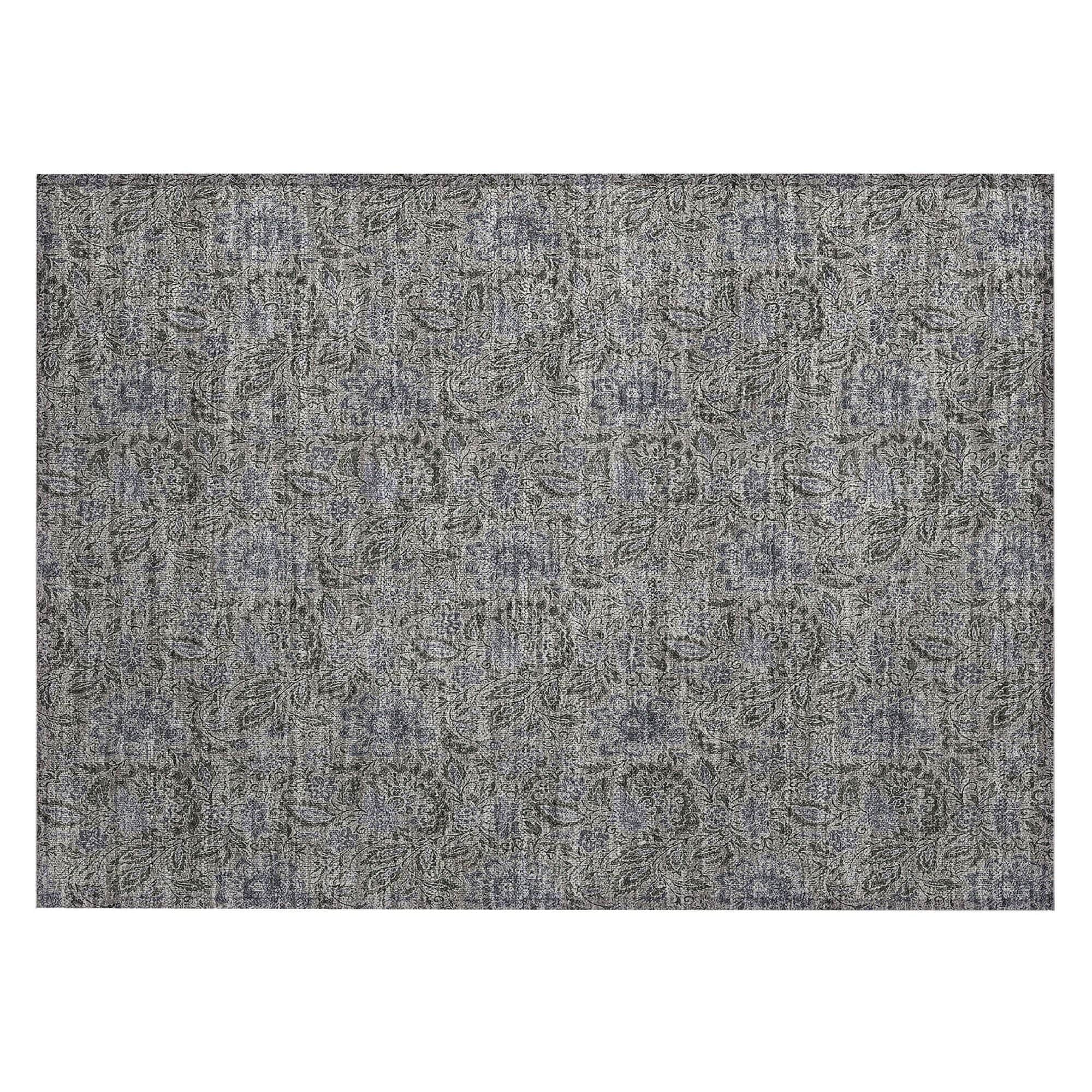 Machine Washable Khaki Brown Rug - Indoor / Outdoor - Kids / Pet Friendly Floral Print Rug