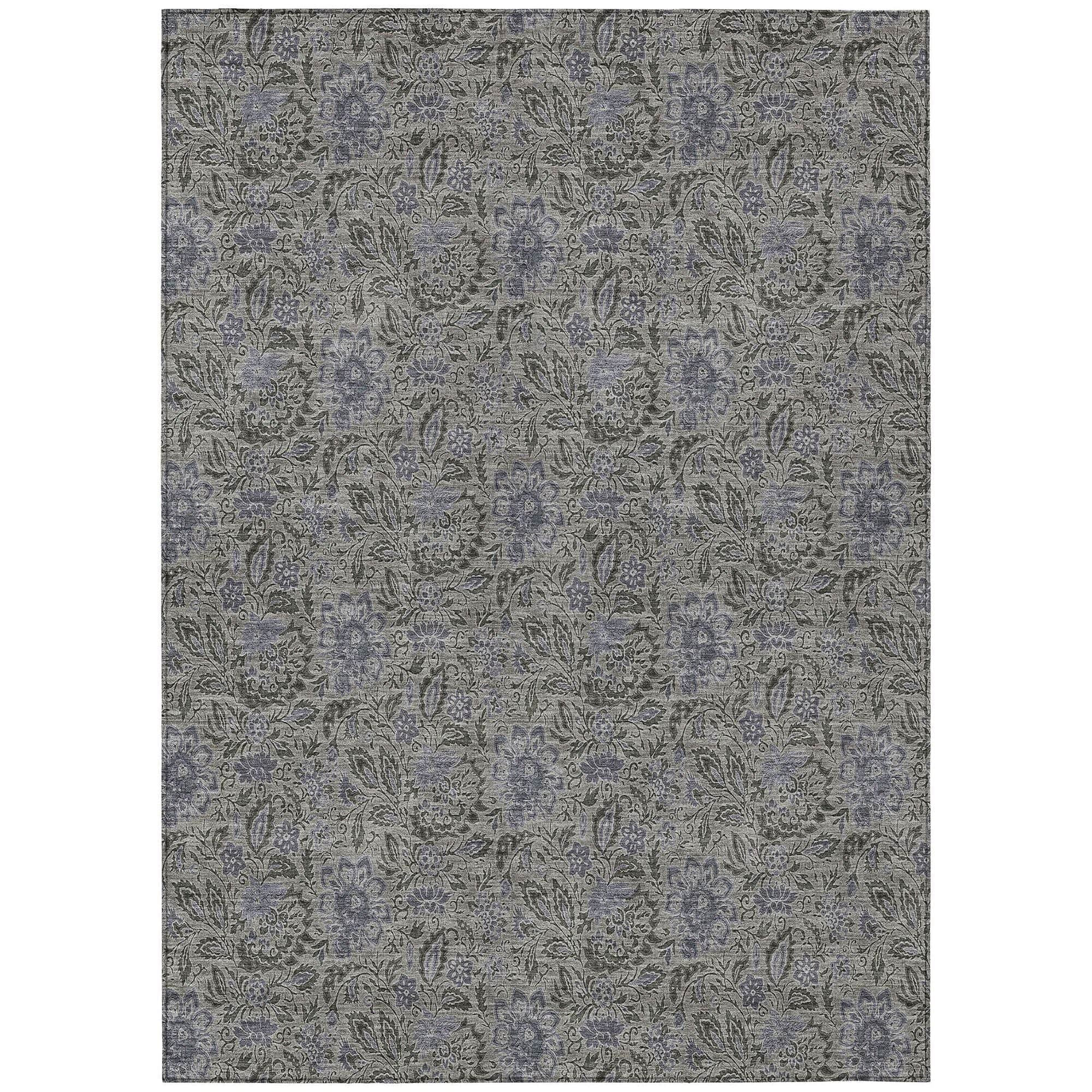 Machine Washable Khaki Brown Rug - Indoor / Outdoor - Kids / Pet Friendly Floral Print Rug