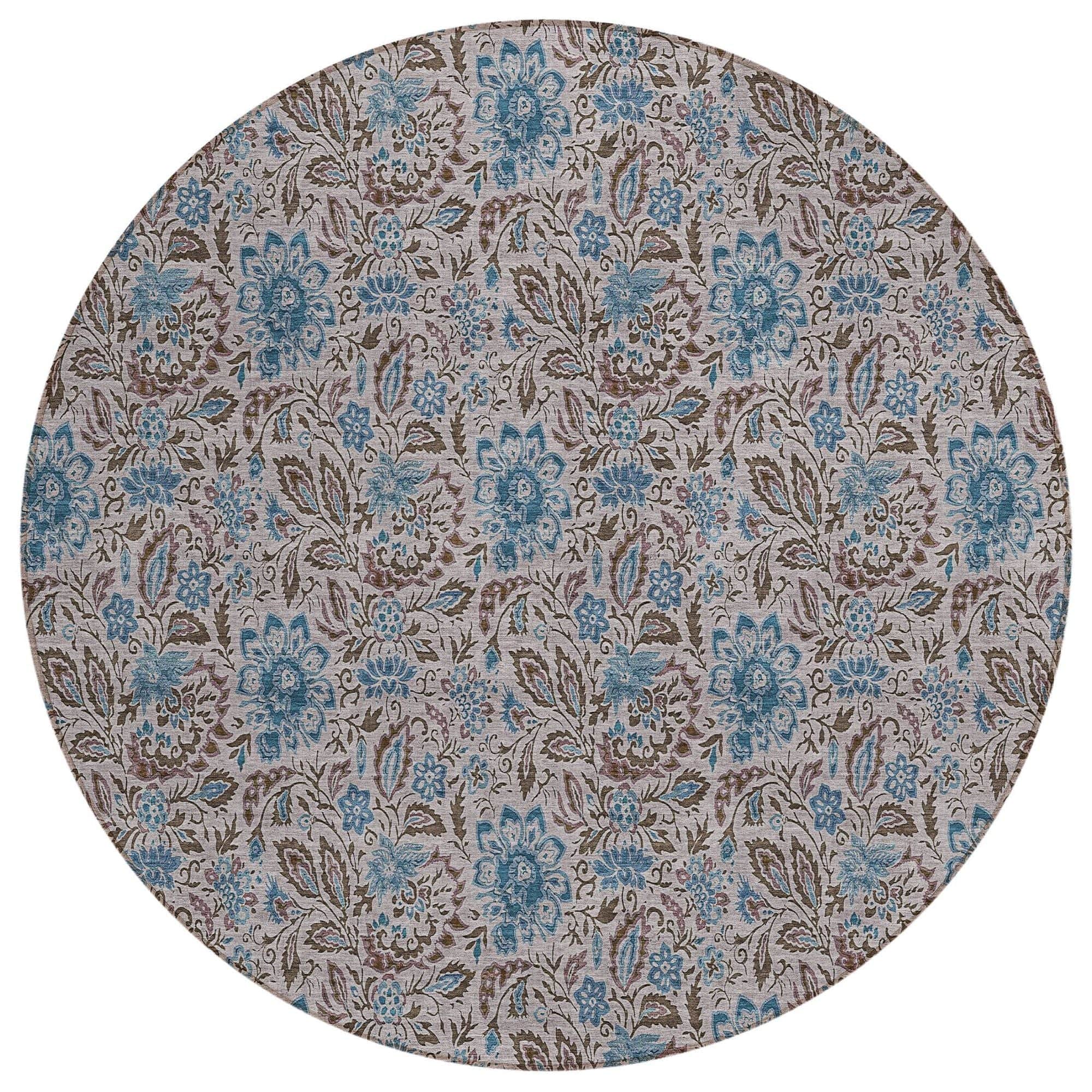 Machine Washable Mocha Brown Rug - Indoor / Outdoor - Kids / Pet Friendly Floral Print Rug