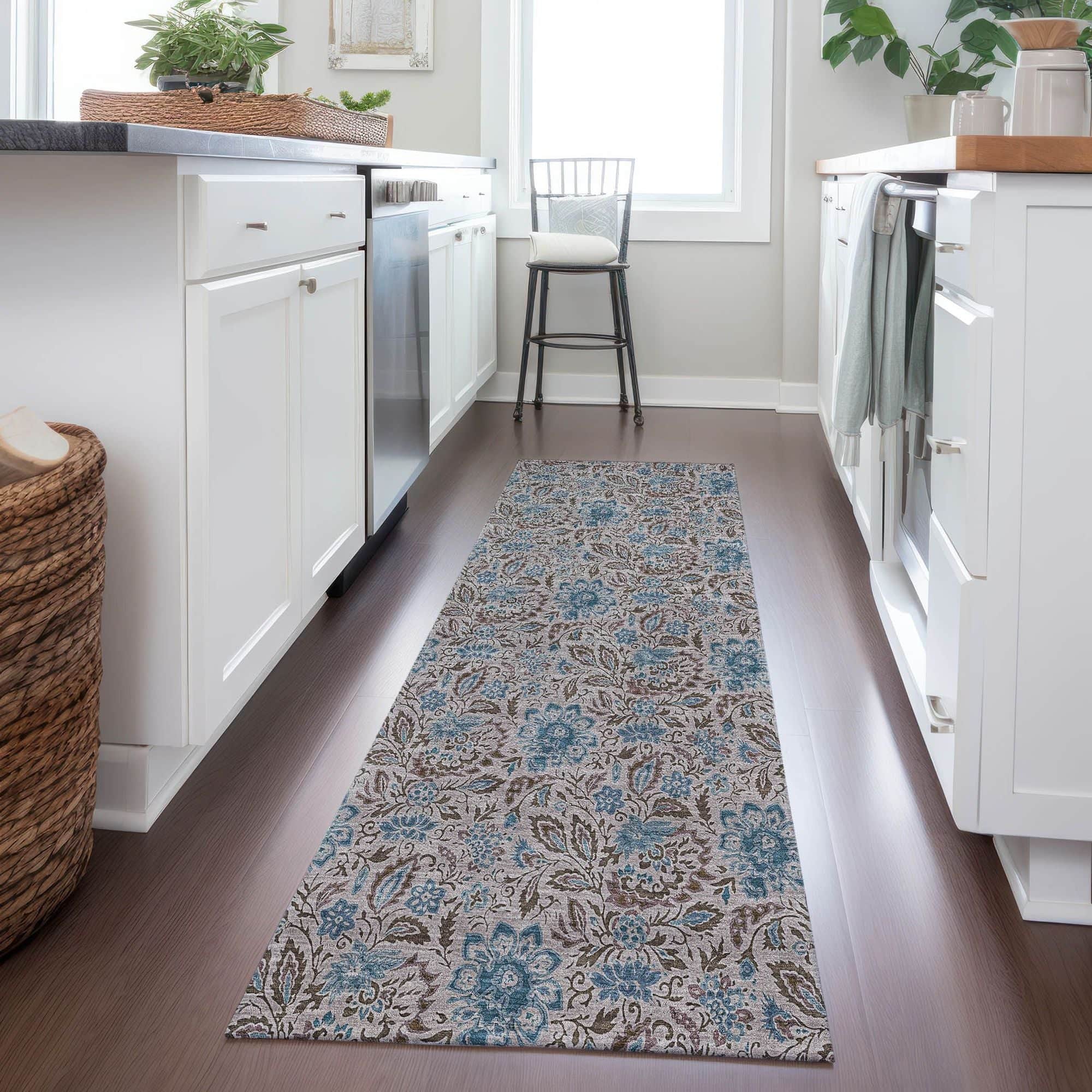 Machine Washable Mocha Brown Rug - Indoor / Outdoor - Kids / Pet Friendly Floral Print Rug