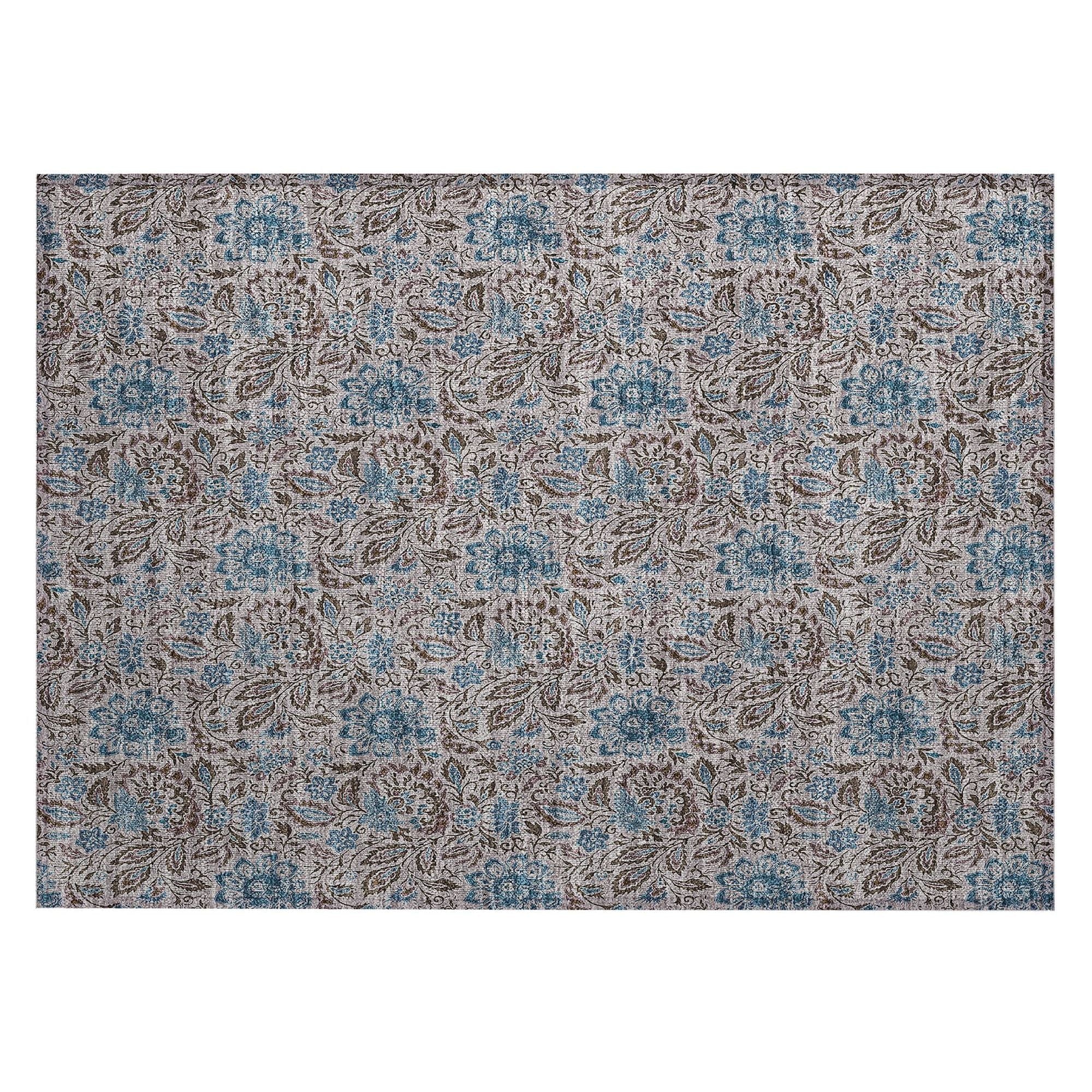 Machine Washable Mocha Brown Rug - Indoor / Outdoor - Kids / Pet Friendly Floral Print Rug