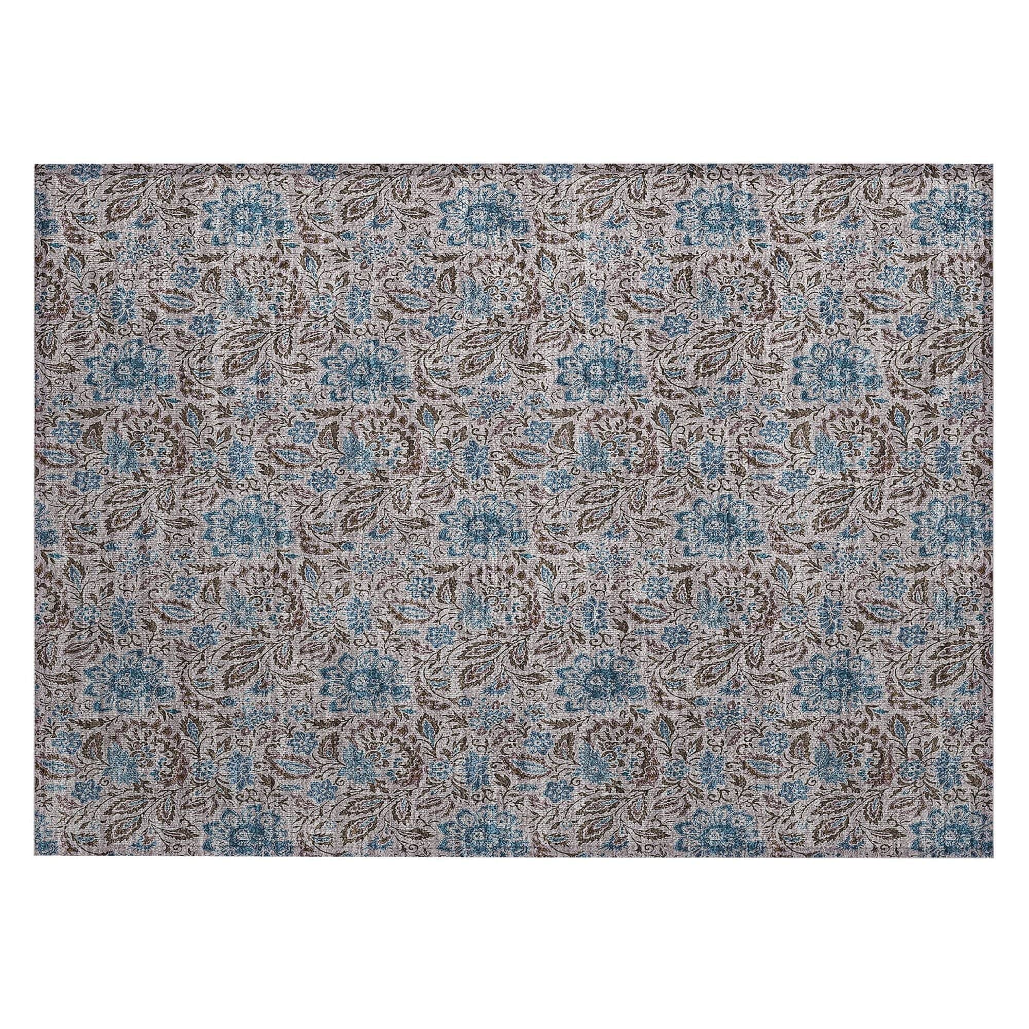 Machine Washable Mocha Brown Rug - Indoor / Outdoor - Kids / Pet Friendly Floral Print Rug