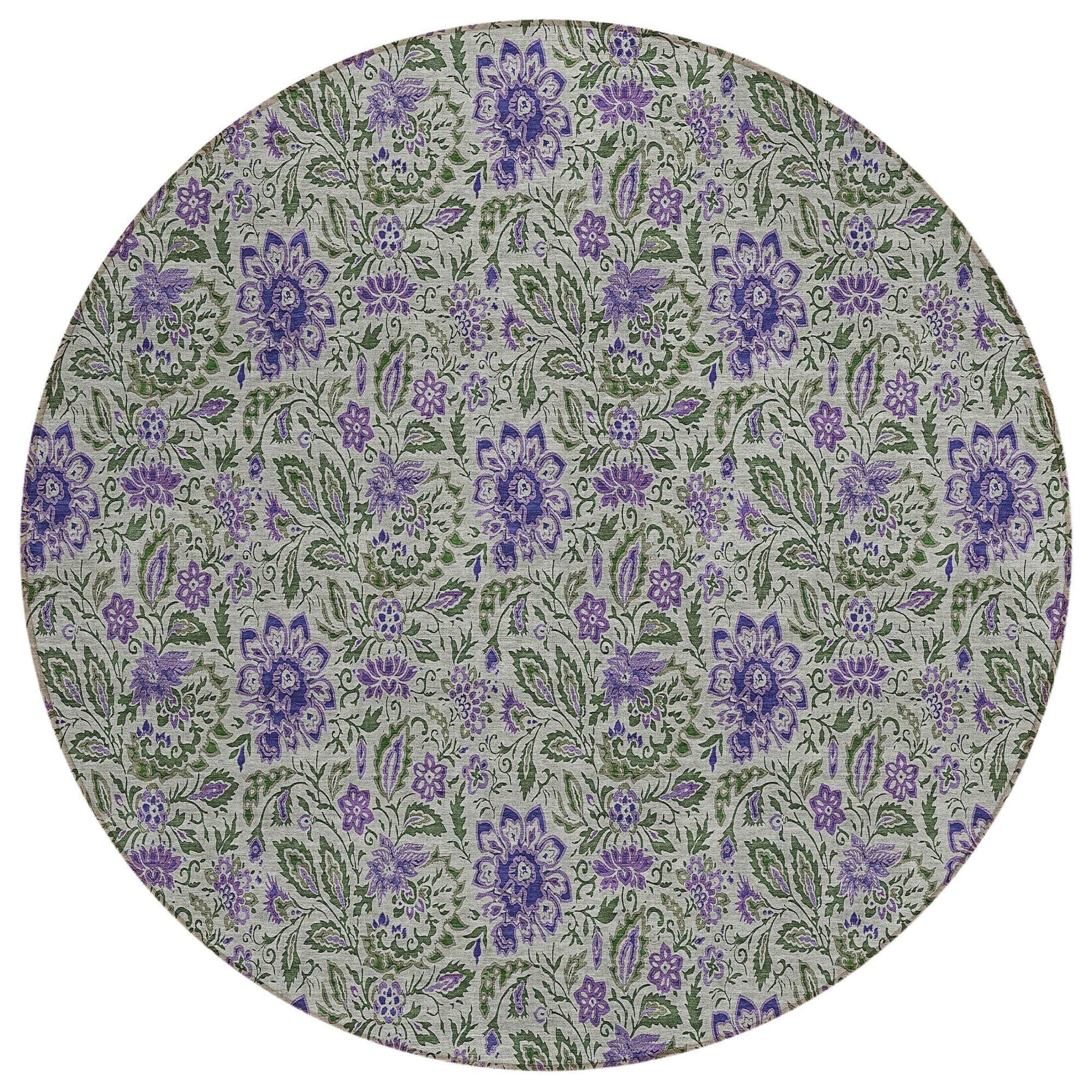 Machine Washable Olive Green Rug - Indoor / Outdoor - Kids / Pet Friendly Floral Print Rug