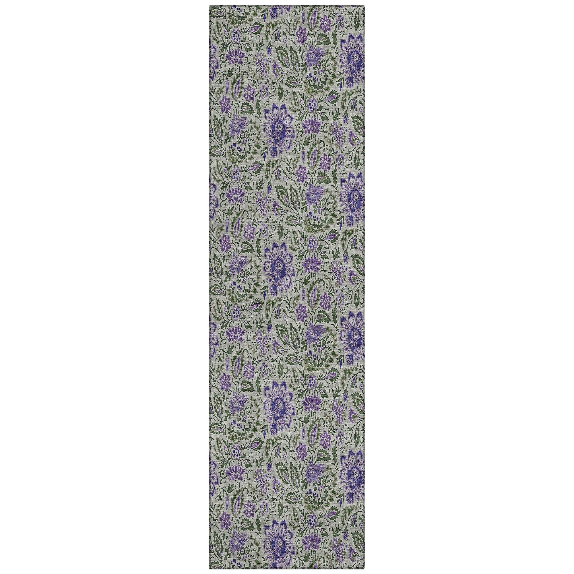 Machine Washable Olive Green Rug - Indoor / Outdoor - Kids / Pet Friendly Floral Print Rug