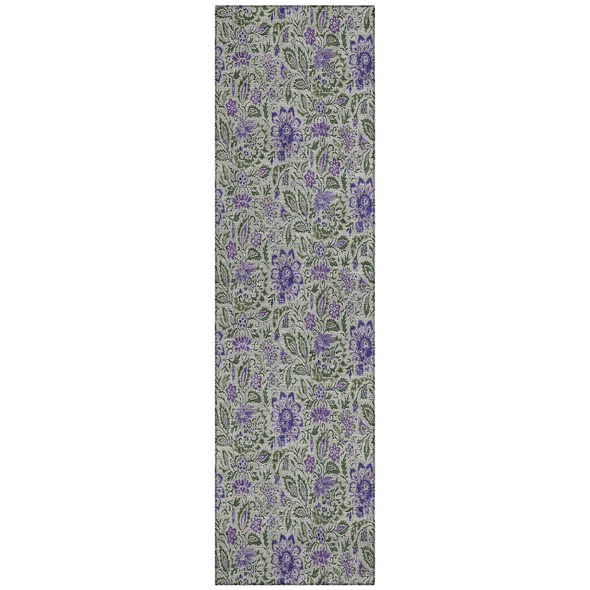 Machine Washable Olive Green Rug - Indoor / Outdoor - Kids / Pet Friendly Floral Print Rug