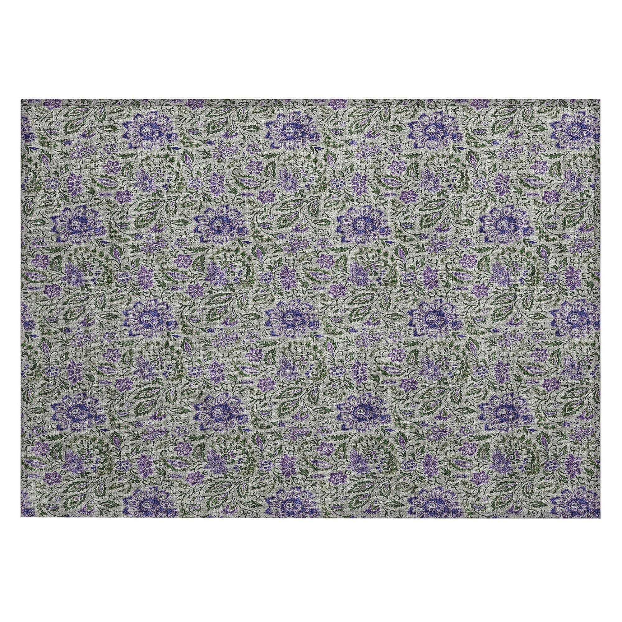 Machine Washable Olive Green Rug - Indoor / Outdoor - Kids / Pet Friendly Floral Print Rug