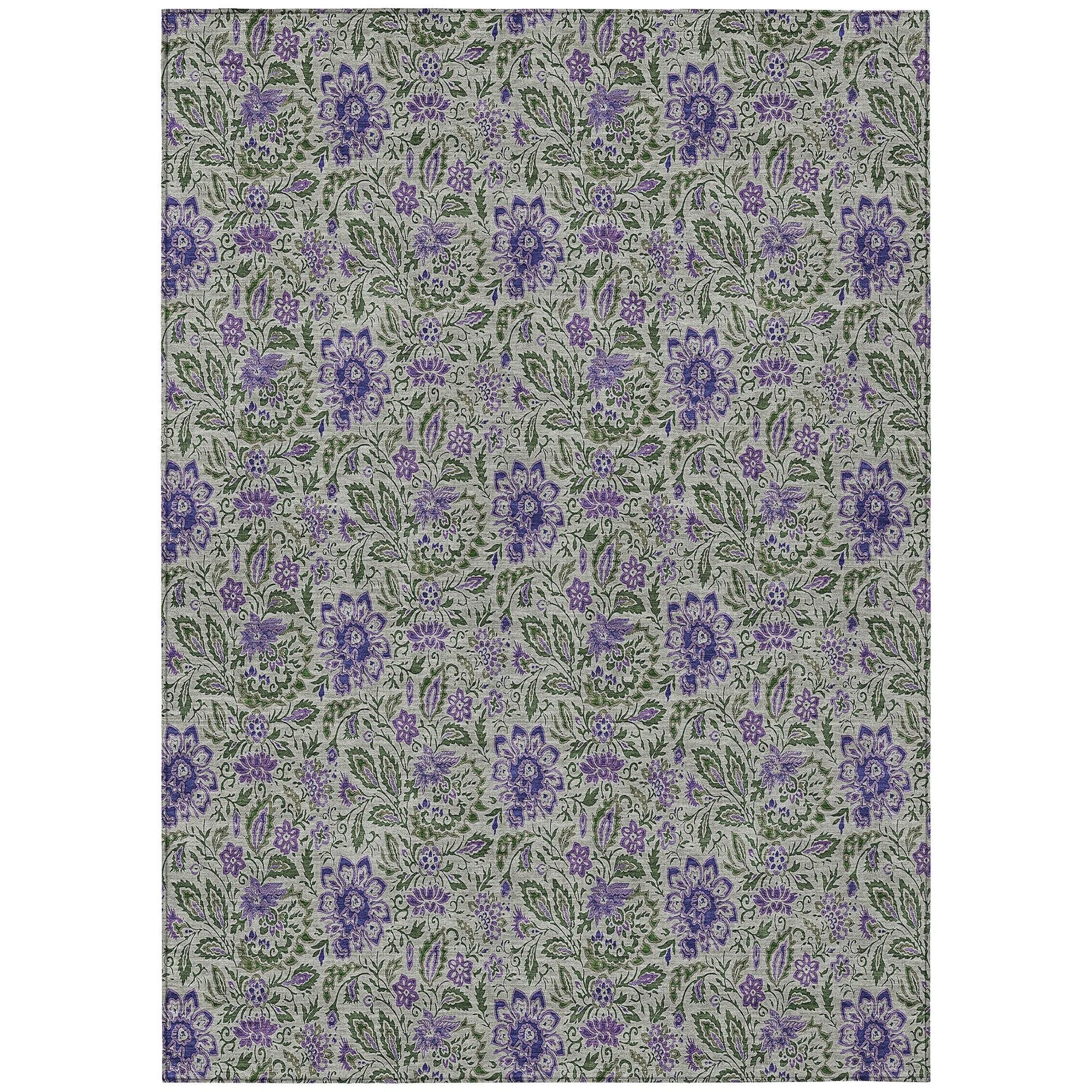 Machine Washable Olive Green Rug - Indoor / Outdoor - Kids / Pet Friendly Floral Print Rug