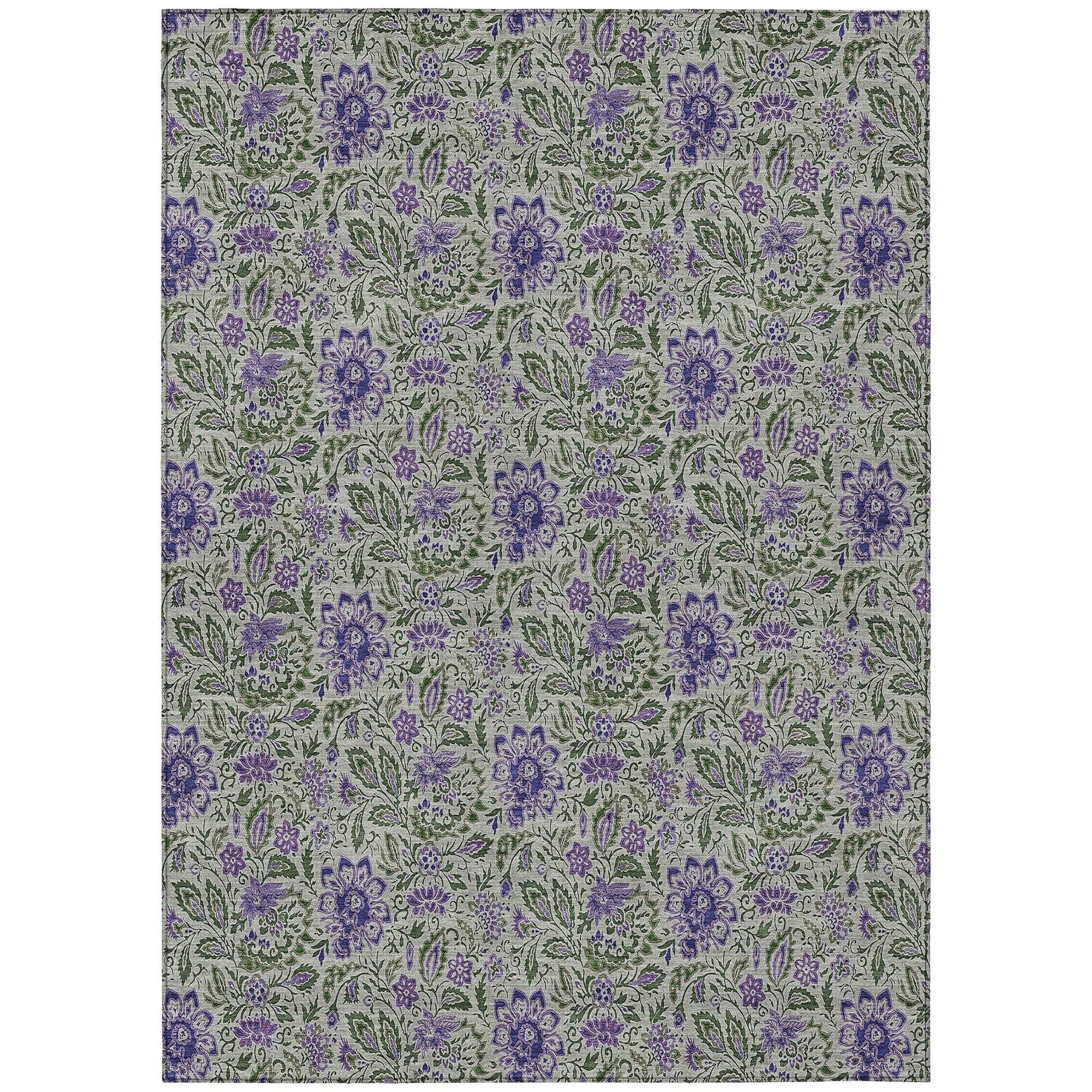 Machine Washable Olive Green Rug - Indoor / Outdoor - Kids / Pet Friendly Floral Print Rug