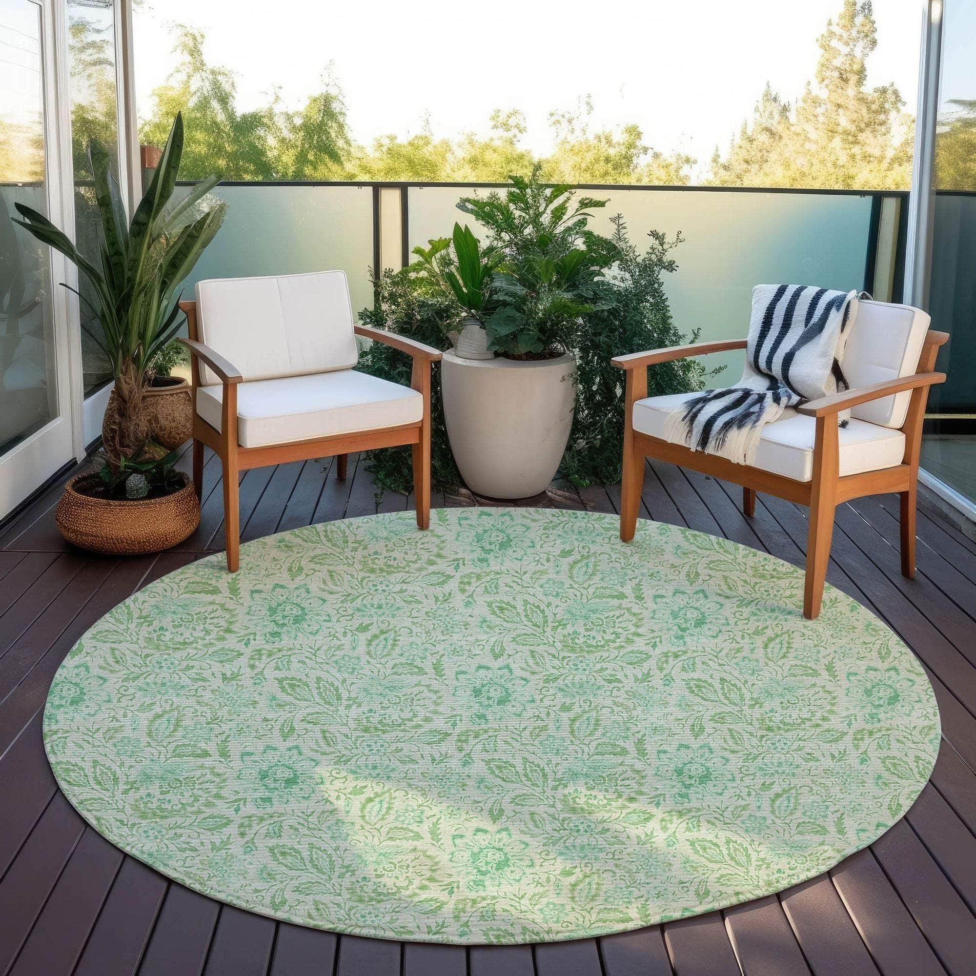 Machine Washable Sage Green Rug - Indoor / Outdoor - Kids / Pet Friendly Floral Print Rug