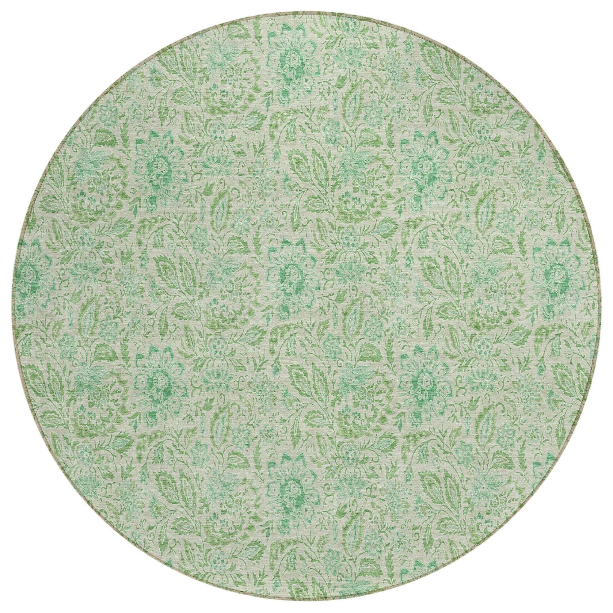 Machine Washable Sage Green Rug - Indoor / Outdoor - Kids / Pet Friendly Floral Print Rug