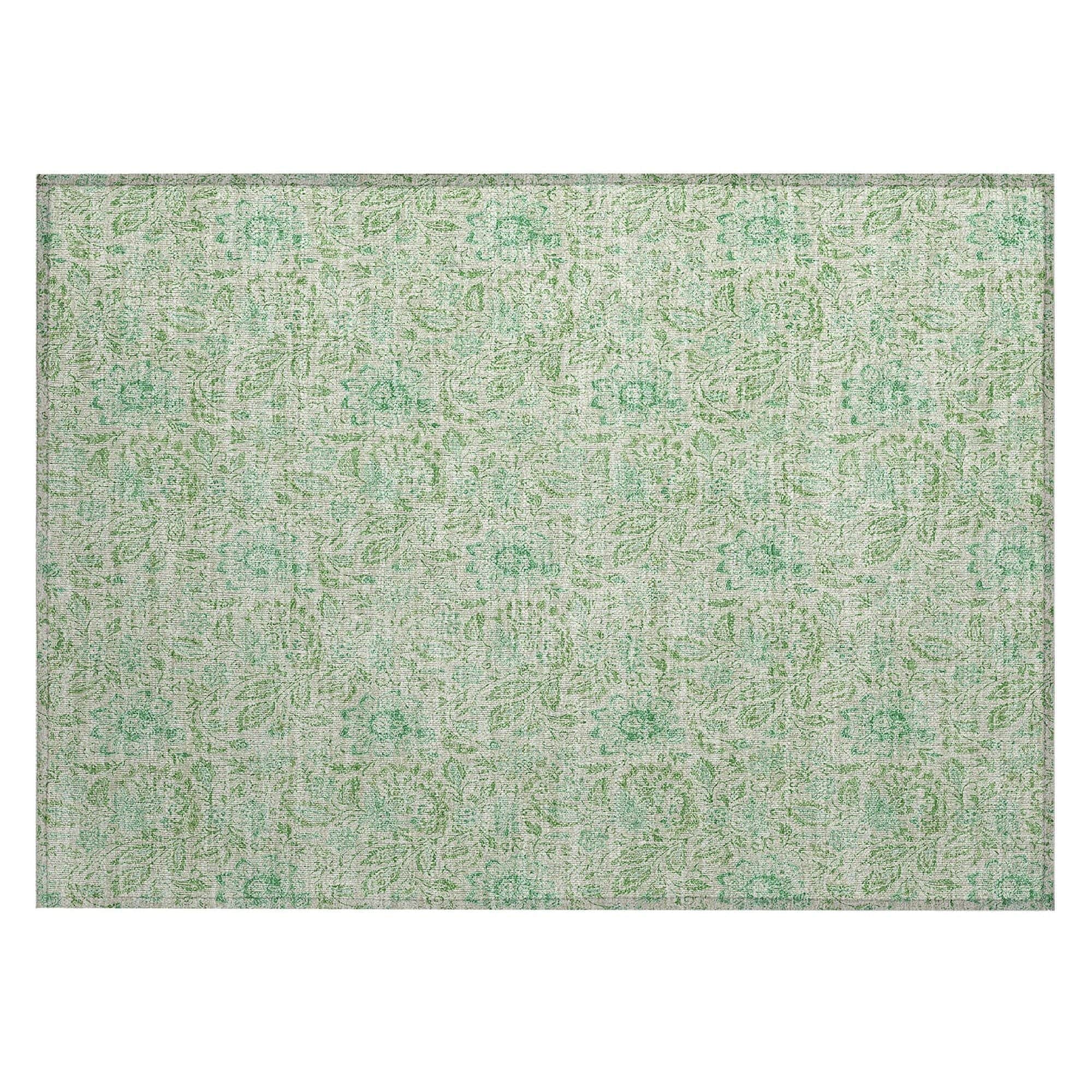 Machine Washable Sage Green Rug - Indoor / Outdoor - Kids / Pet Friendly Floral Print Rug