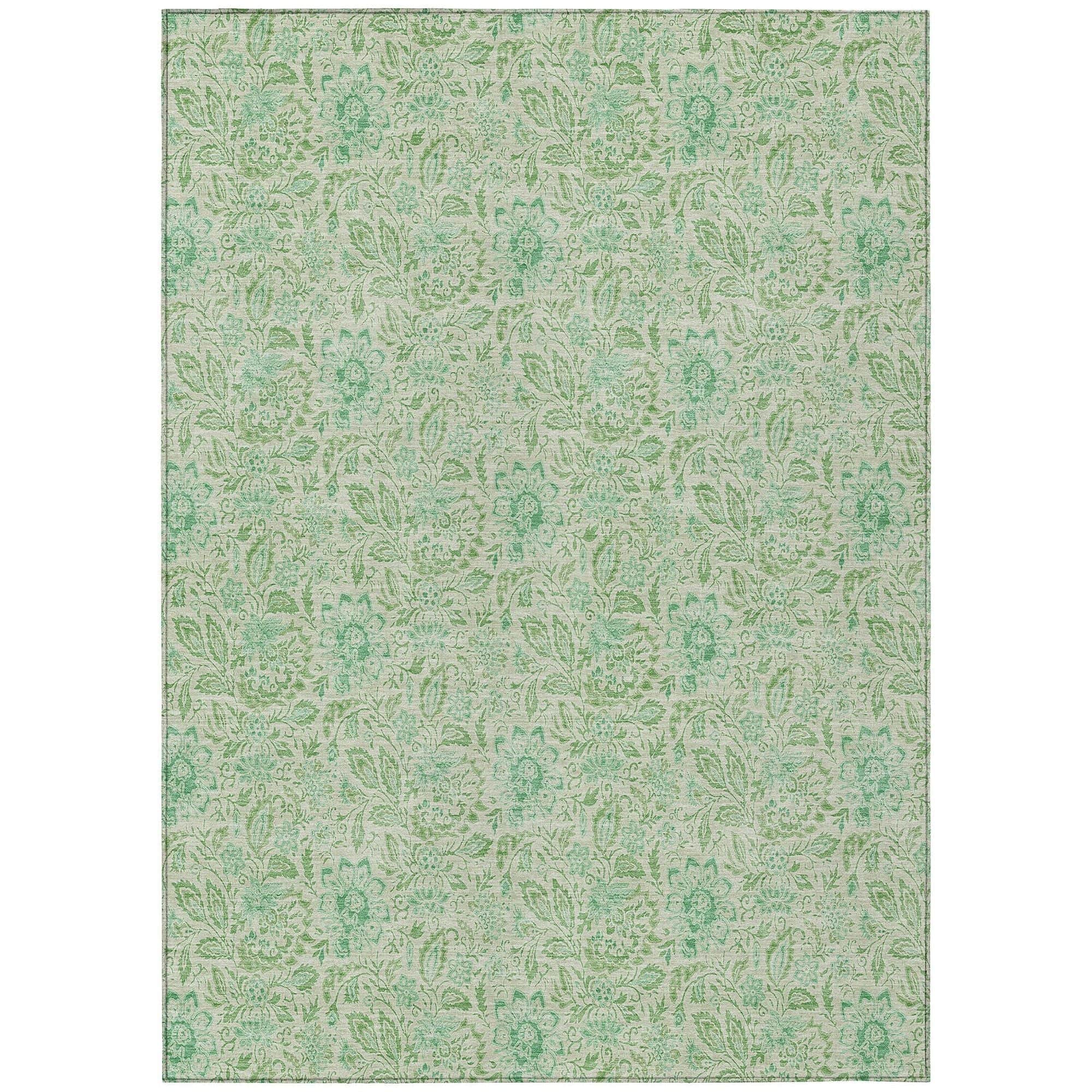 Machine Washable Sage Green Rug - Indoor / Outdoor - Kids / Pet Friendly Floral Print Rug