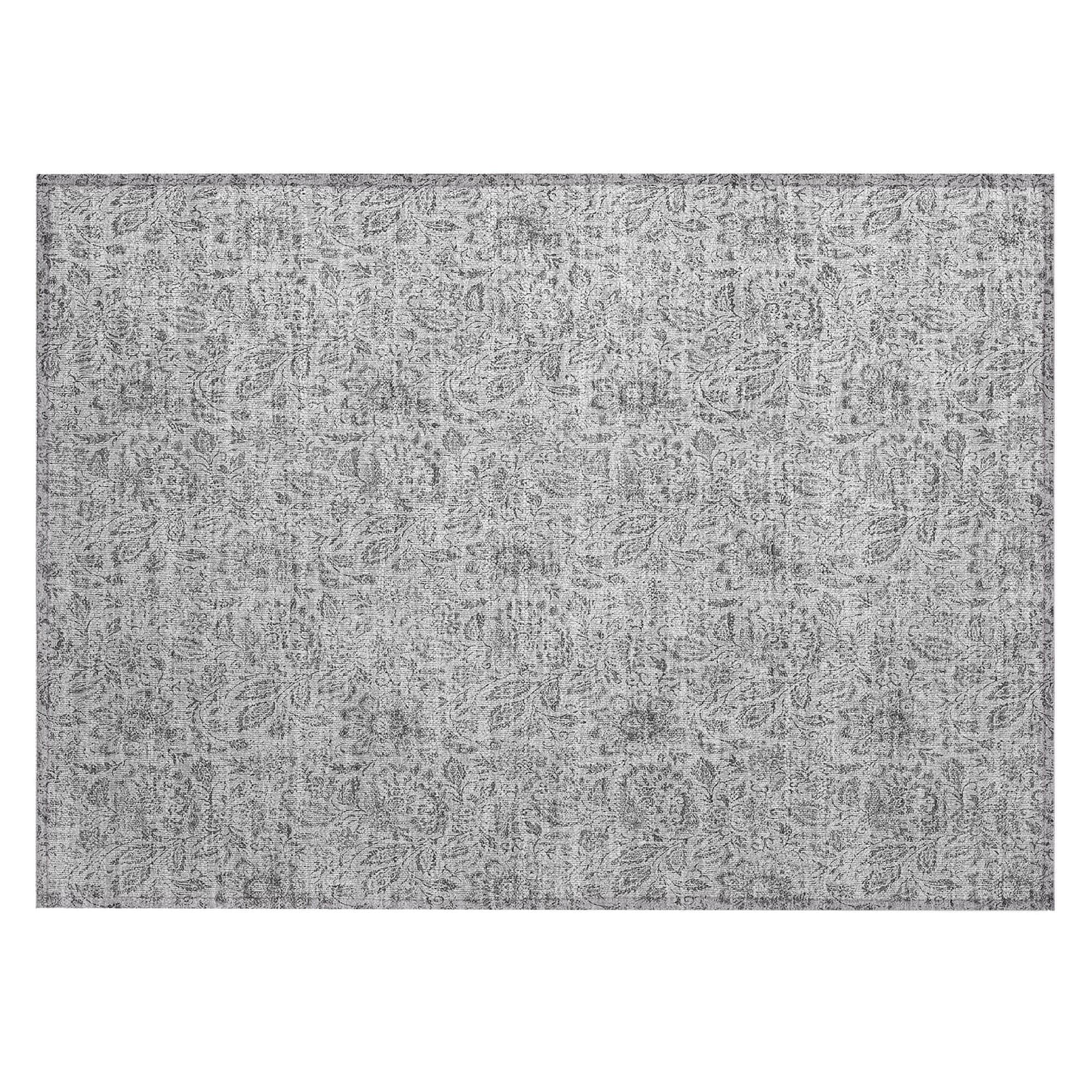 Machine Washable Silver Gray Rug - Indoor / Outdoor - Kids / Pet Friendly Floral Print Rug