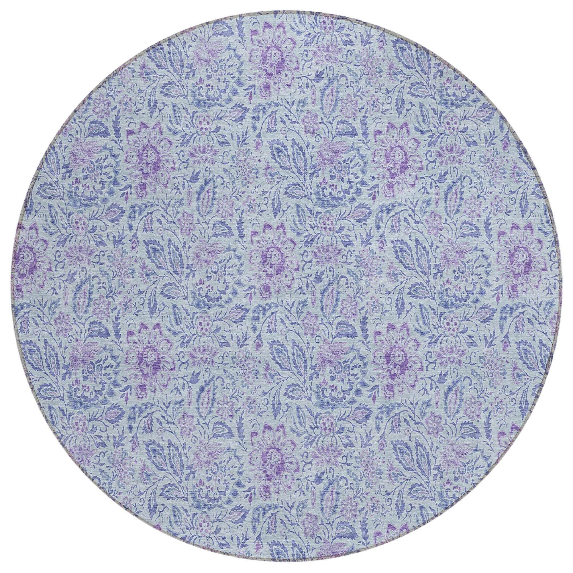 Machine Washable Sky Blue Rug - Indoor / Outdoor - Kids / Pet Friendly Floral Print Rug