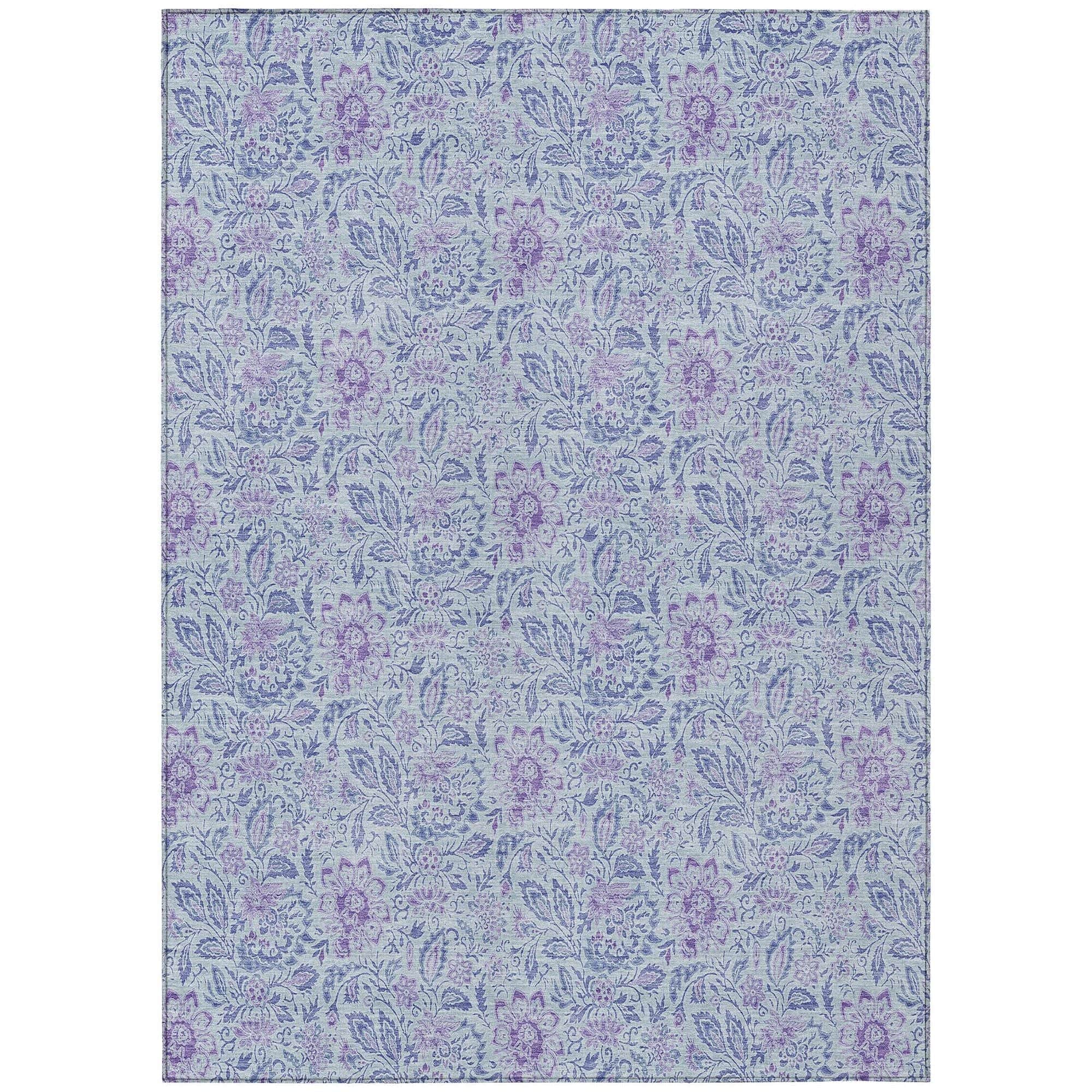 Machine Washable Sky Blue Rug - Indoor / Outdoor - Kids / Pet Friendly Floral Print Rug