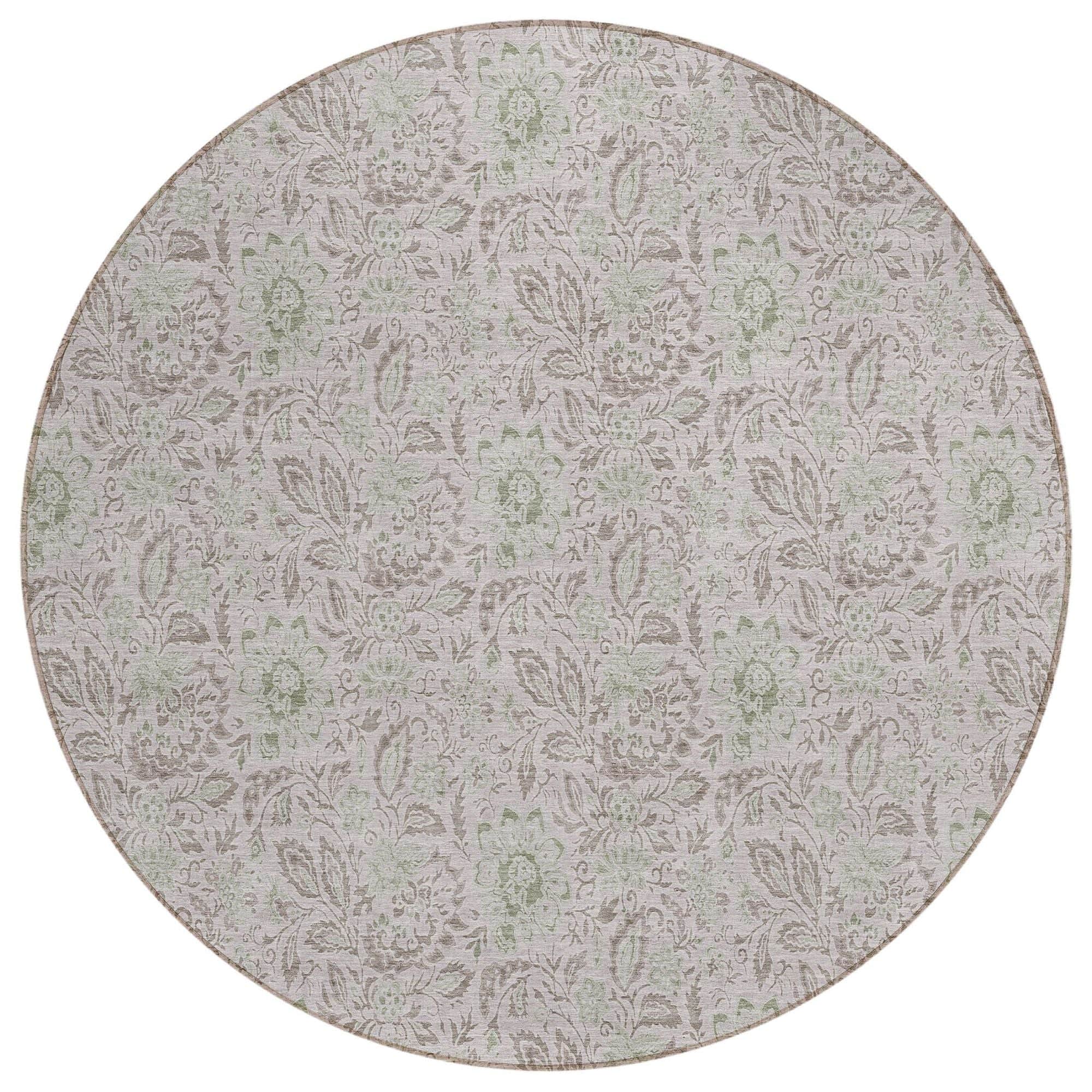 Machine Washable Taupe Brown Rug - Indoor / Outdoor - Kids / Pet Friendly Floral Print Rug