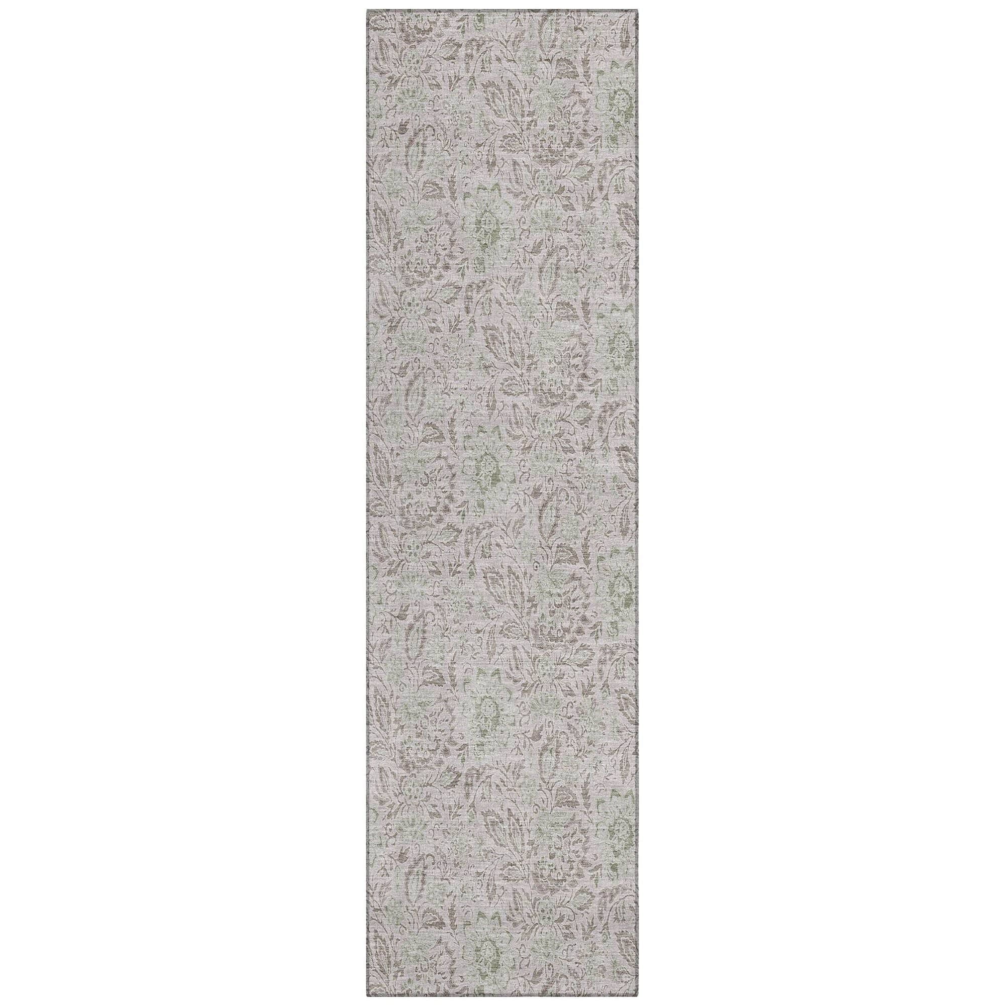 Machine Washable Taupe Brown Rug - Indoor / Outdoor - Kids / Pet Friendly Floral Print Rug