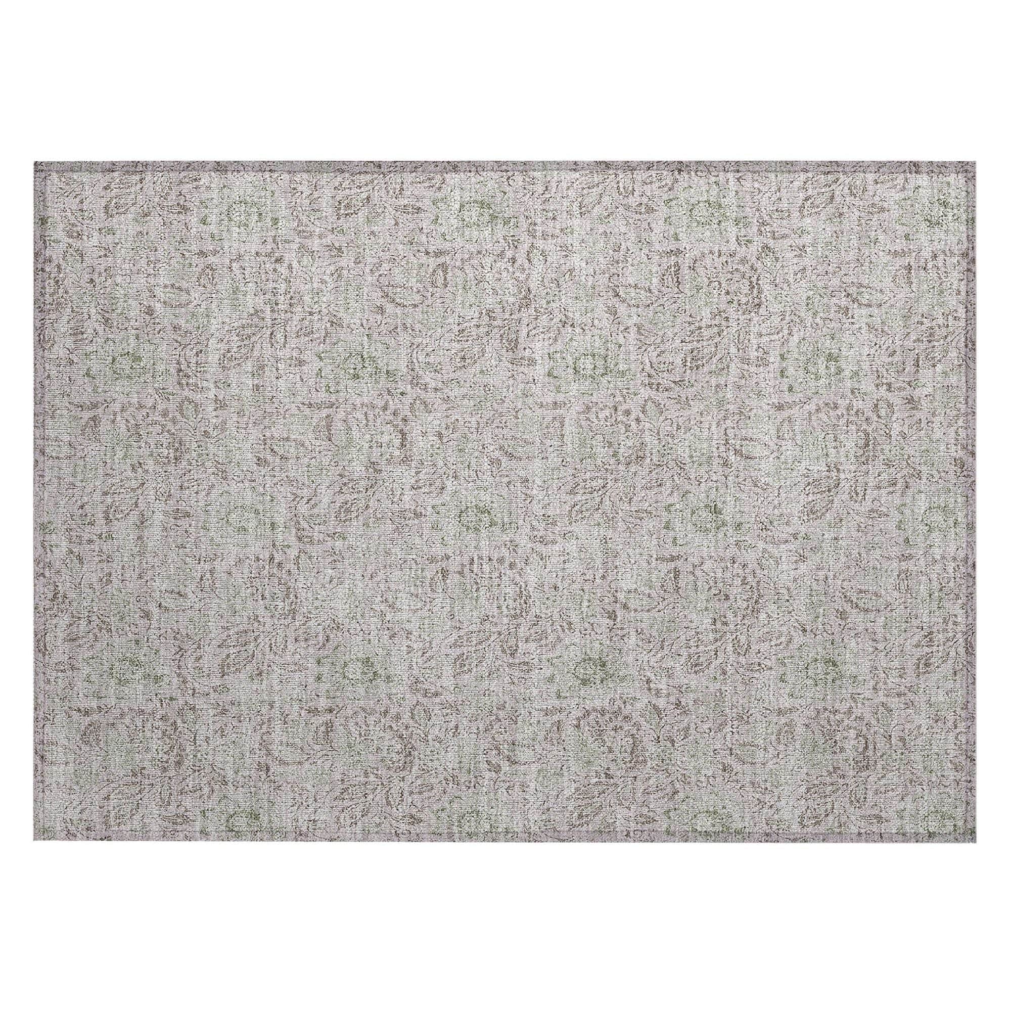 Machine Washable Taupe Brown Rug - Indoor / Outdoor - Kids / Pet Friendly Floral Print Rug