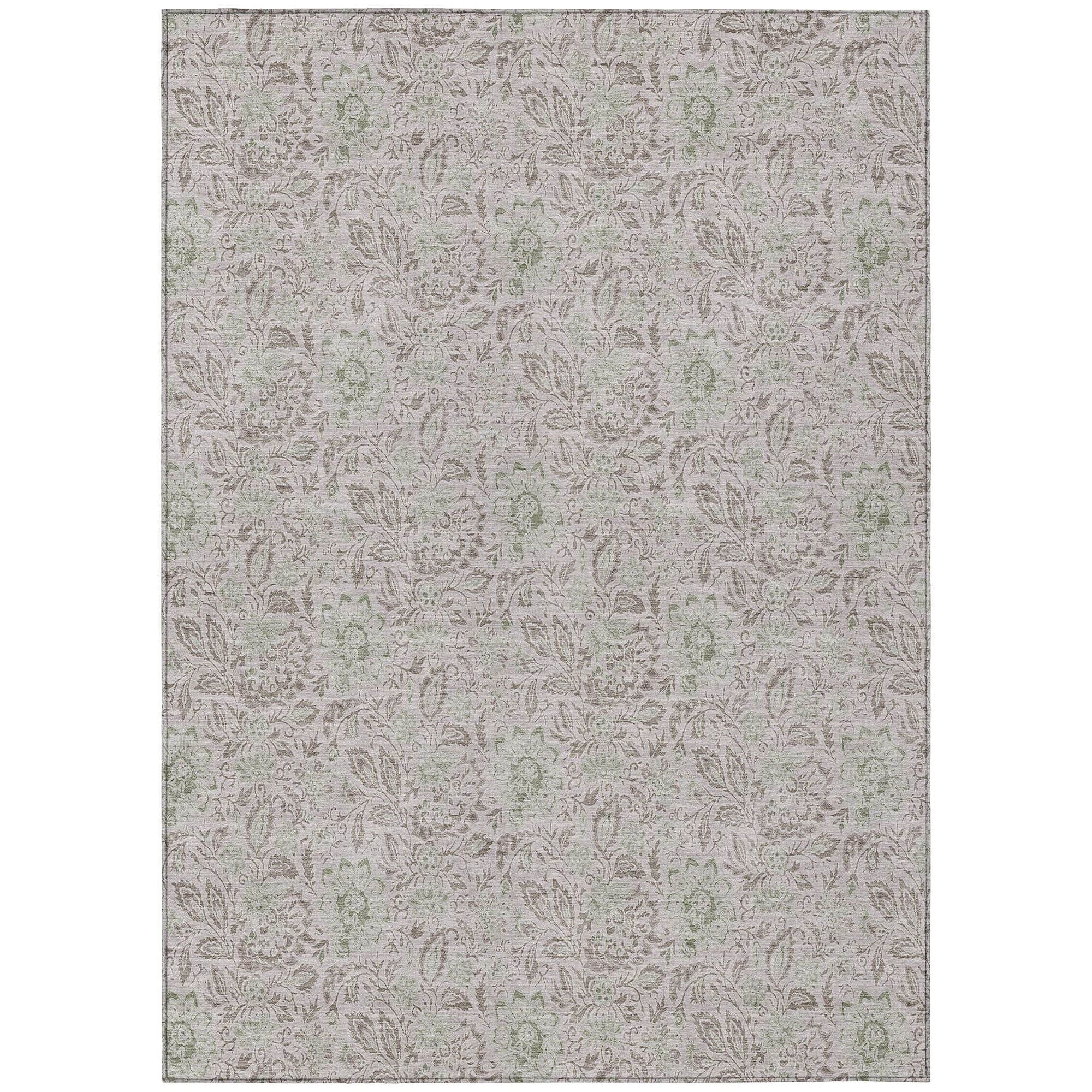 Machine Washable Taupe Brown Rug - Indoor / Outdoor - Kids / Pet Friendly Floral Print Rug