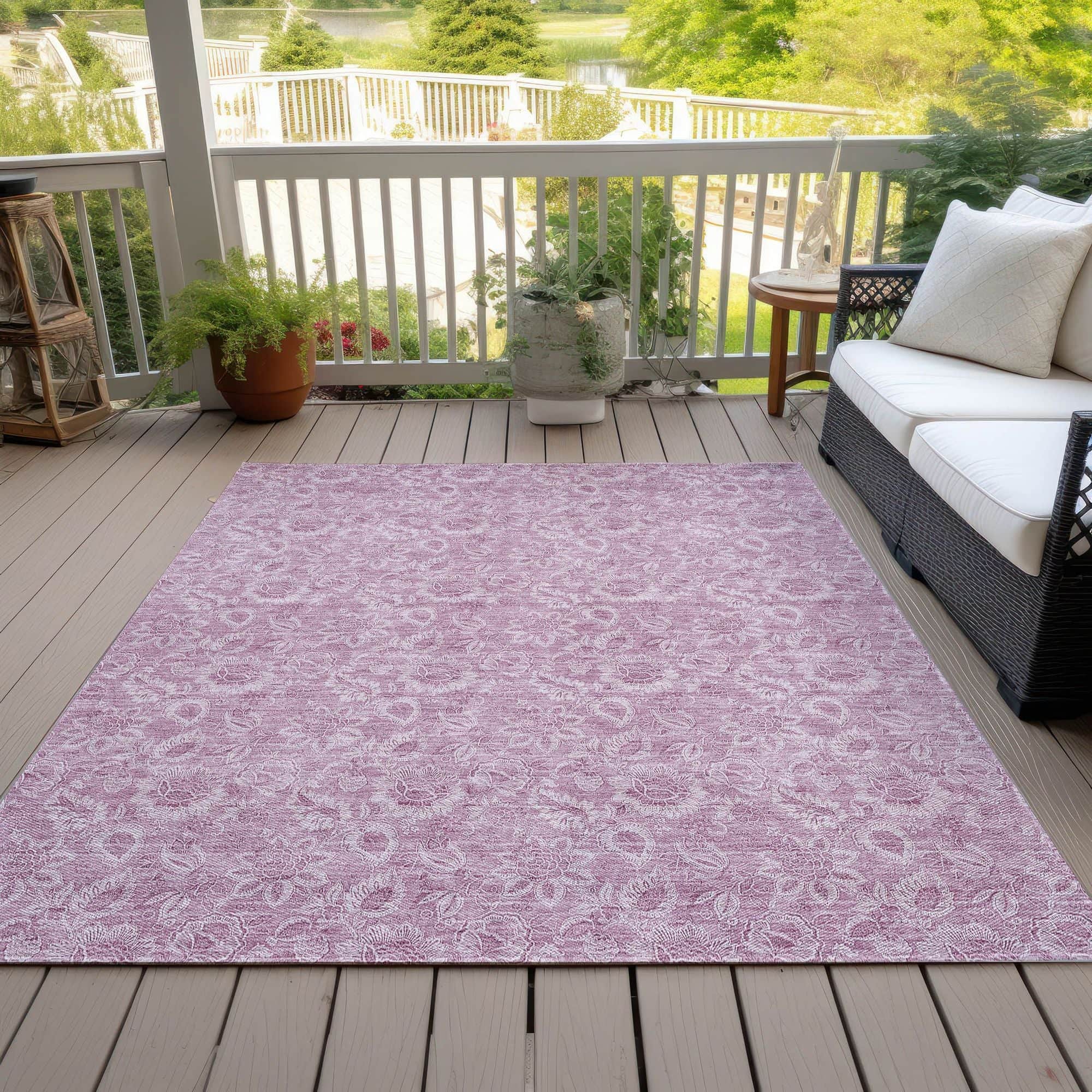 Machine Washable Blush Pink Rug - Indoor / Outdoor - Kids / Pet Friendly Floral Print Rug