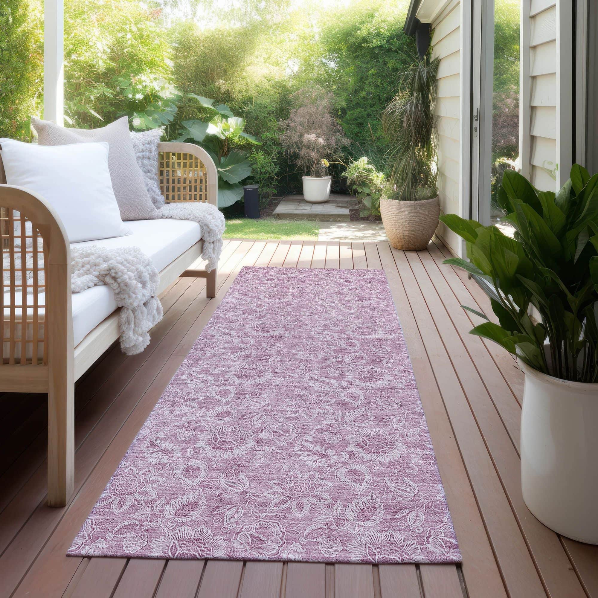 Machine Washable Blush Pink Rug - Indoor / Outdoor - Kids / Pet Friendly Floral Print Rug
