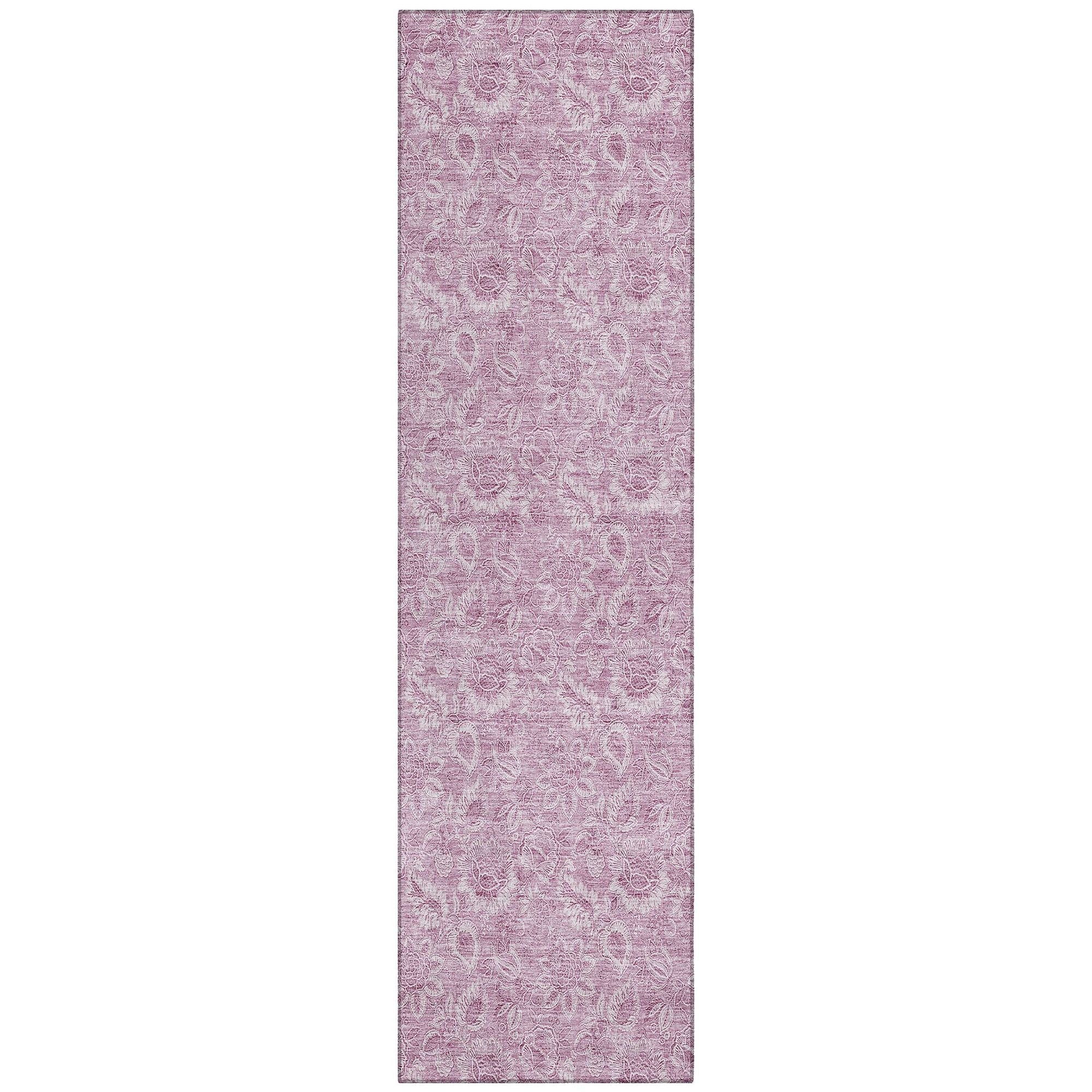 Machine Washable Blush Pink Rug - Indoor / Outdoor - Kids / Pet Friendly Floral Print Rug