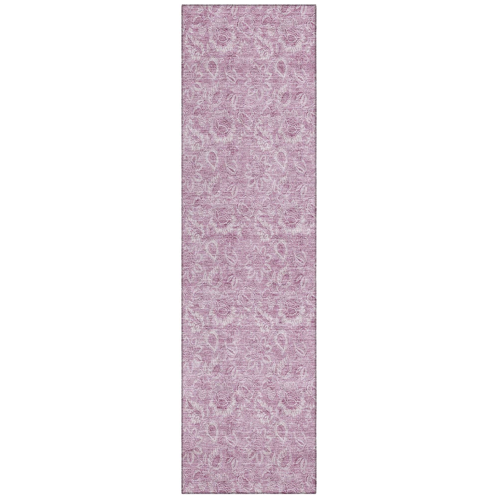 Machine Washable Blush Pink Rug - Indoor / Outdoor - Kids / Pet Friendly Floral Print Rug