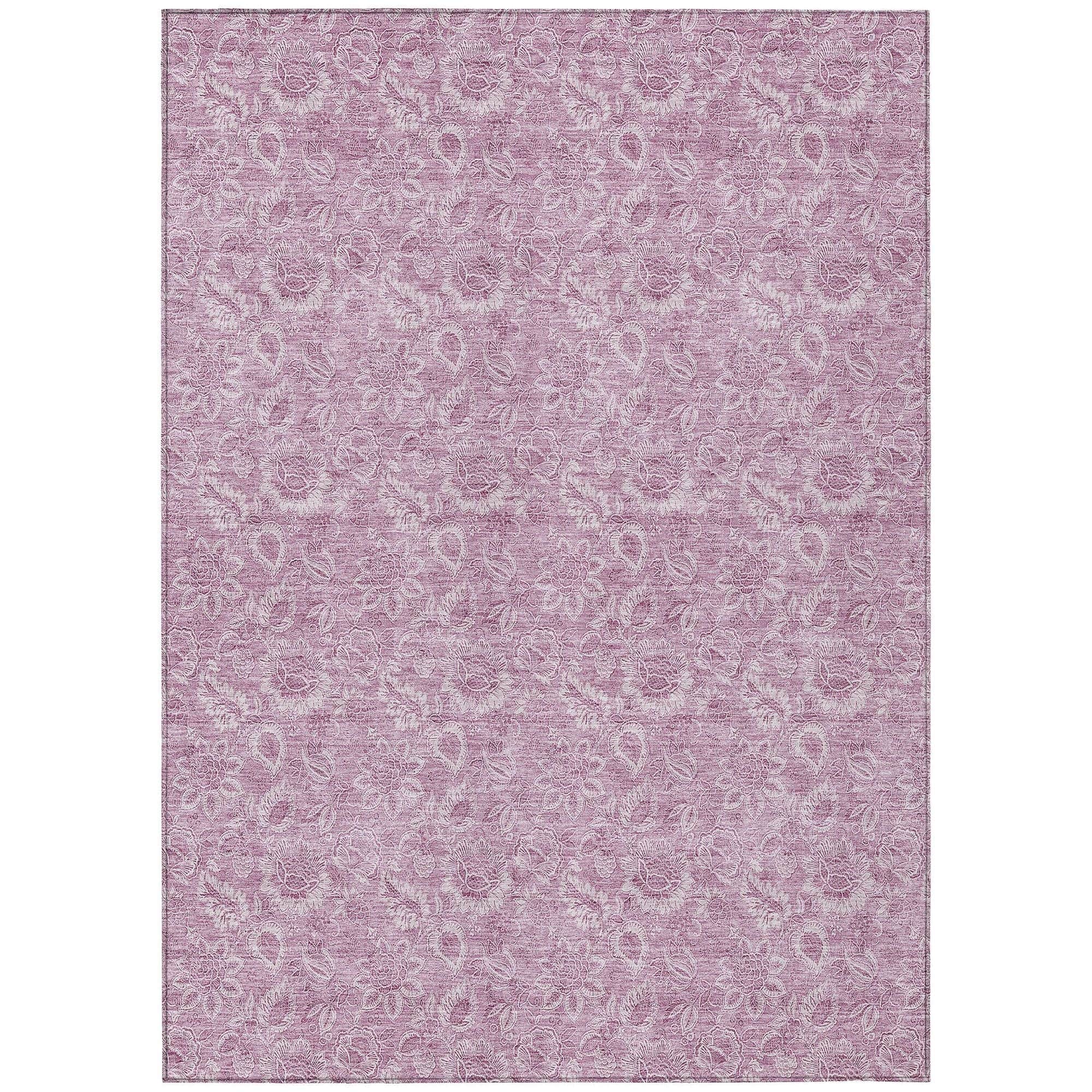 Machine Washable Blush Pink Rug - Indoor / Outdoor - Kids / Pet Friendly Floral Print Rug