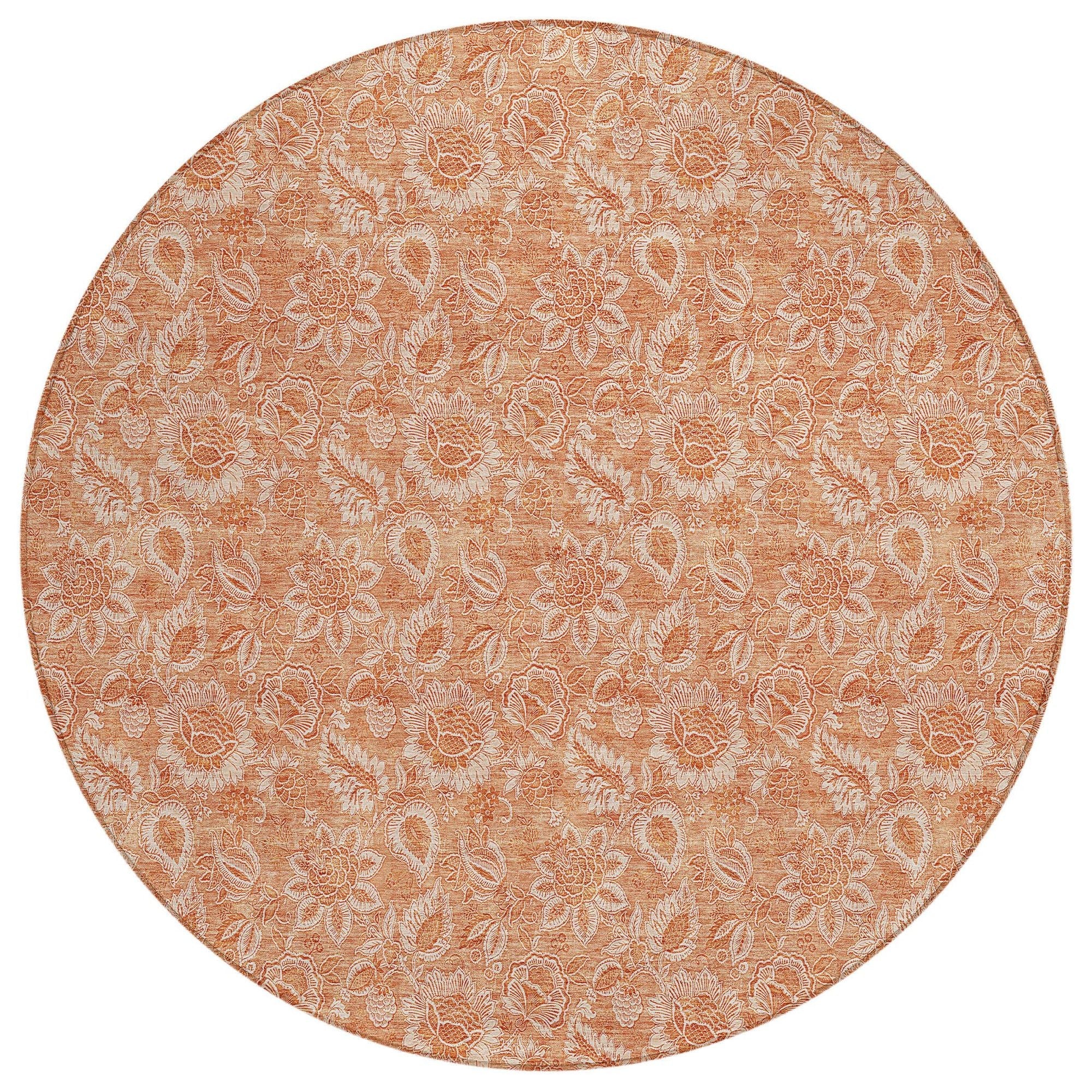 Machine Washable Salmon Orange Rug - Indoor / Outdoor - Kids / Pet Friendly Floral Print Rug