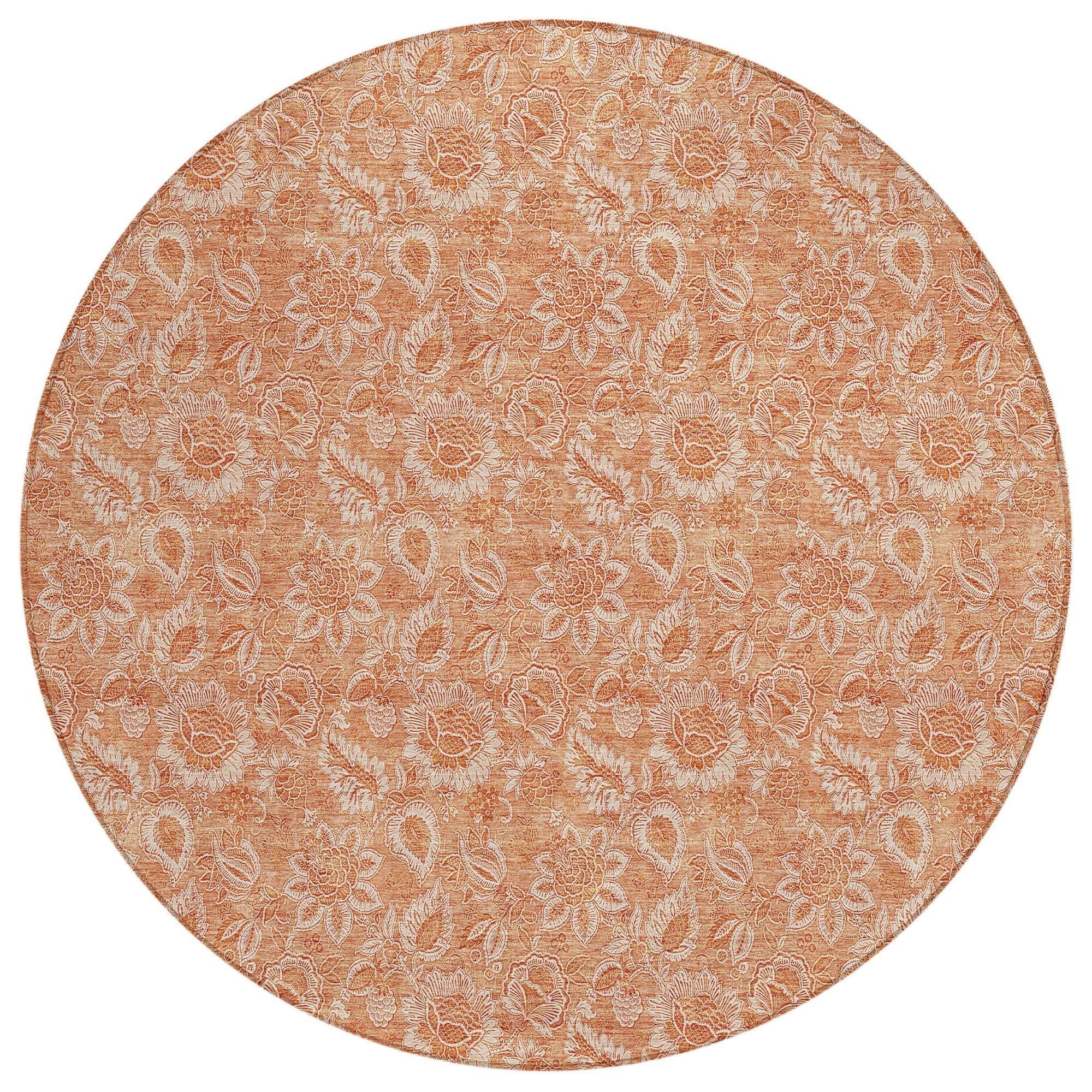 Machine Washable Salmon Orange Rug - Indoor / Outdoor - Kids / Pet Friendly Floral Print Rug