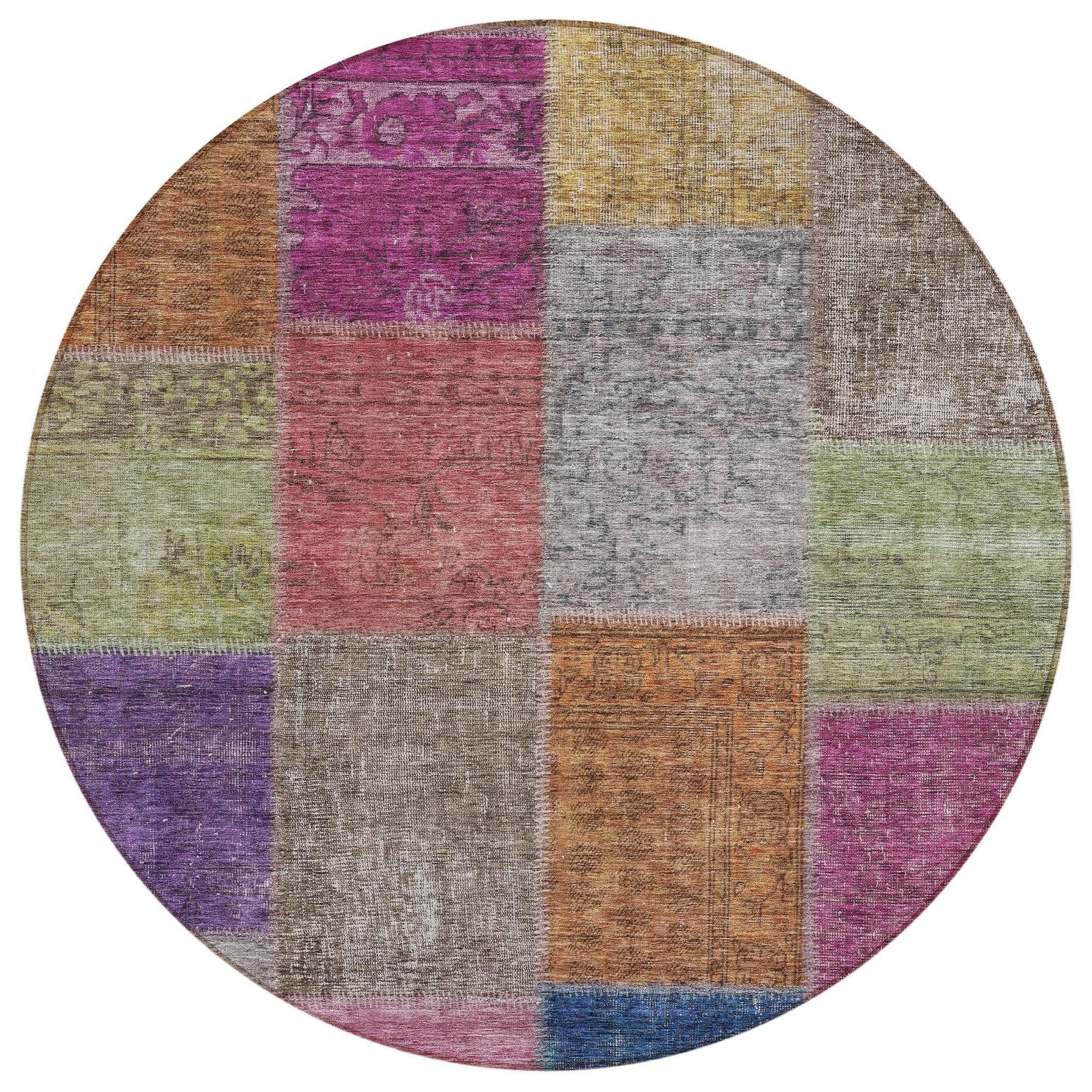 Machine Washable Copper Orange Rug - Indoor / Outdoor - Kids / Pet Friendly Patchwork Print Rug