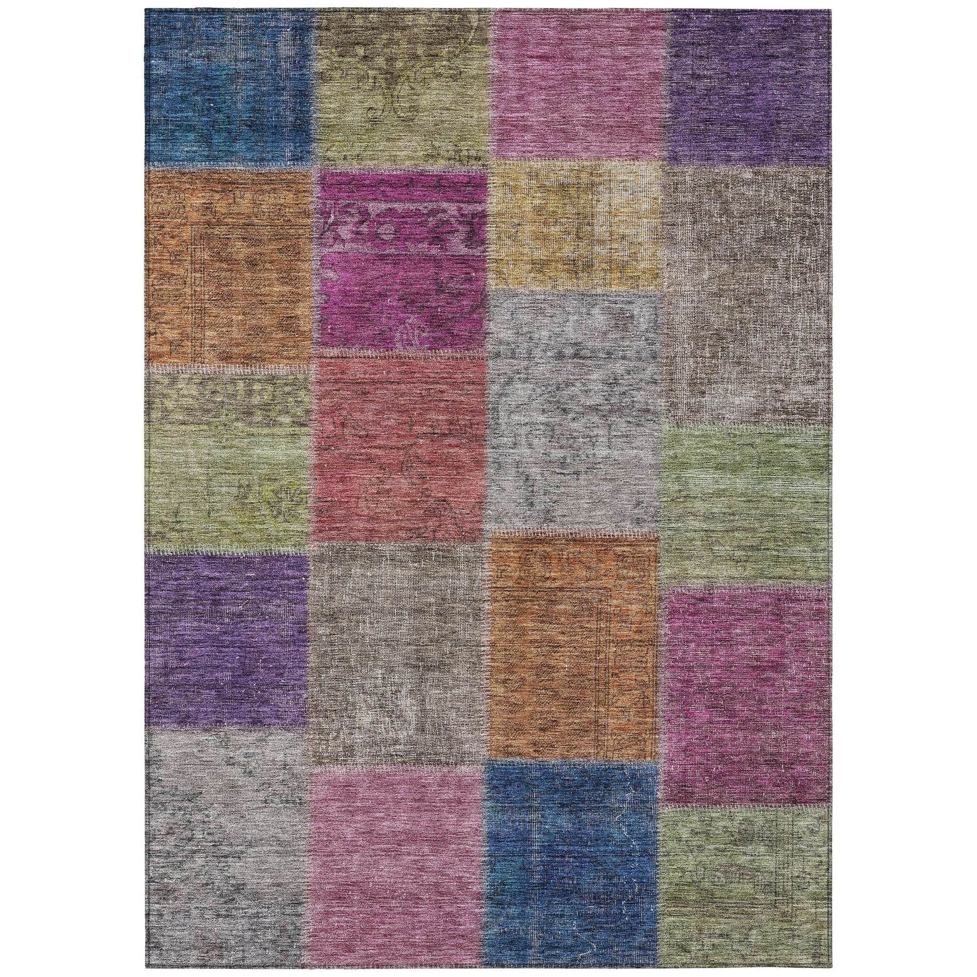 Machine Washable Copper Orange Rug - Indoor / Outdoor - Kids / Pet Friendly Patchwork Print Rug