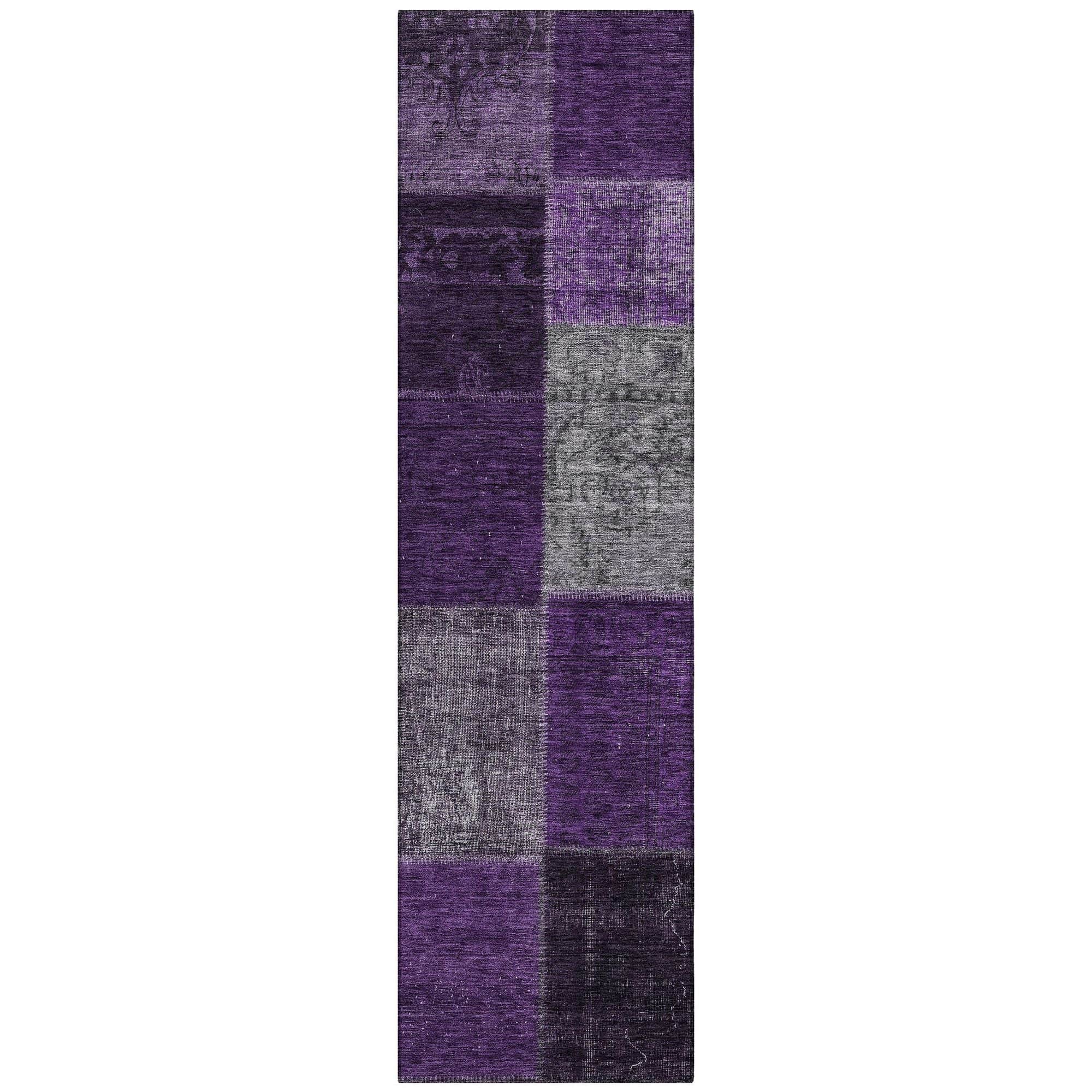 Machine Washable Eggplant Purple Rug - Indoor / Outdoor - Kids / Pet Friendly Patchwork Print Rug
