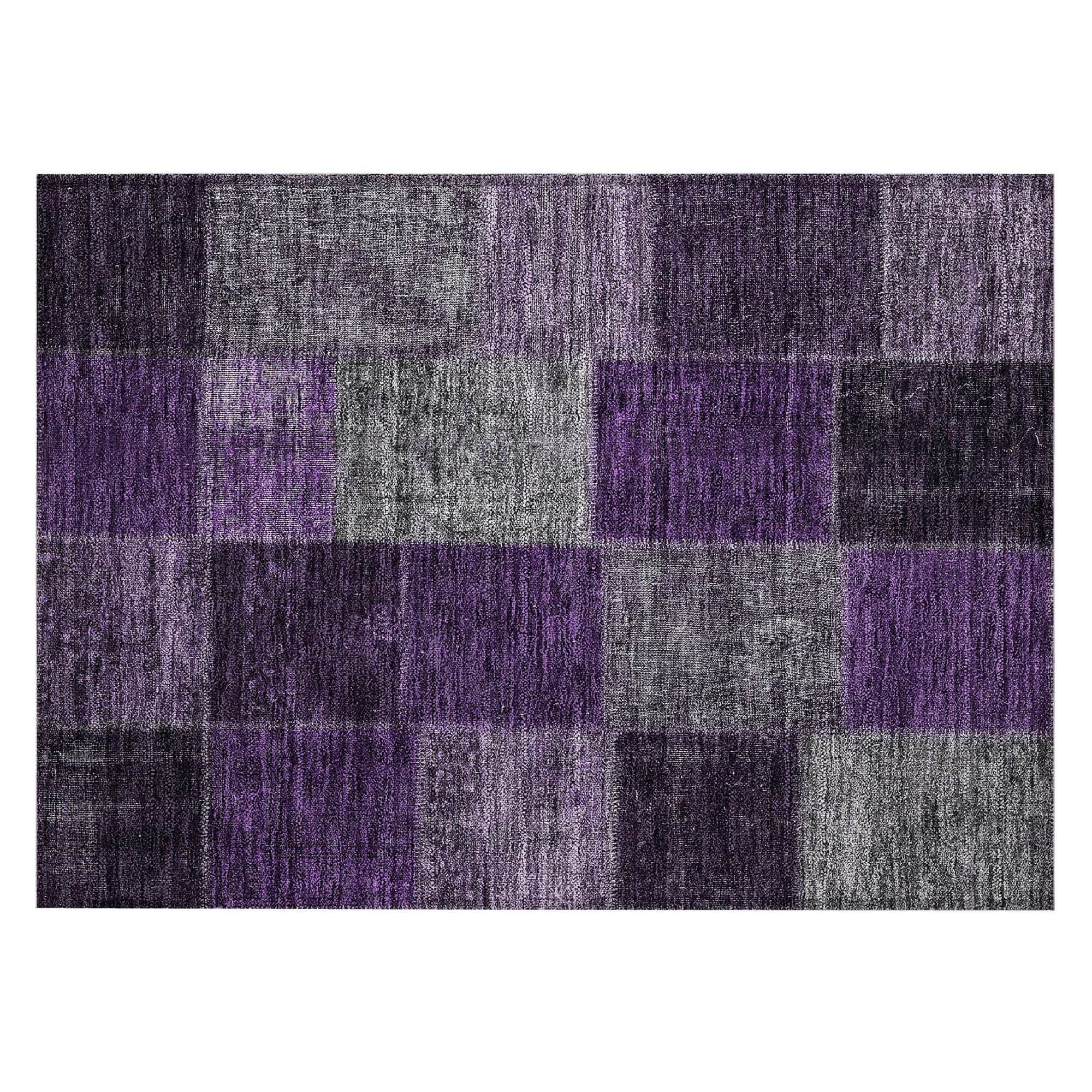 Machine Washable Eggplant Purple Rug - Indoor / Outdoor - Kids / Pet Friendly Patchwork Print Rug