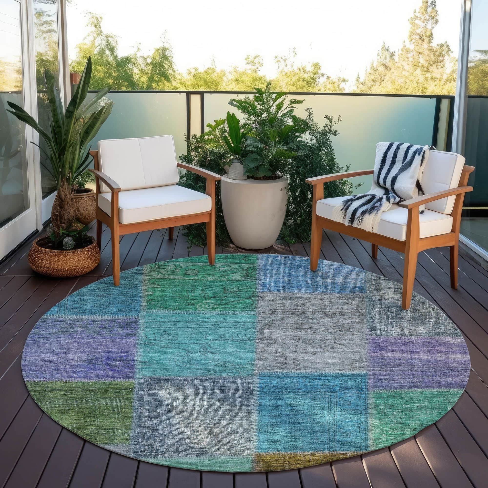 Machine Washable Green Rug - Indoor / Outdoor - Kids / Pet Friendly Patchwork Print Rug