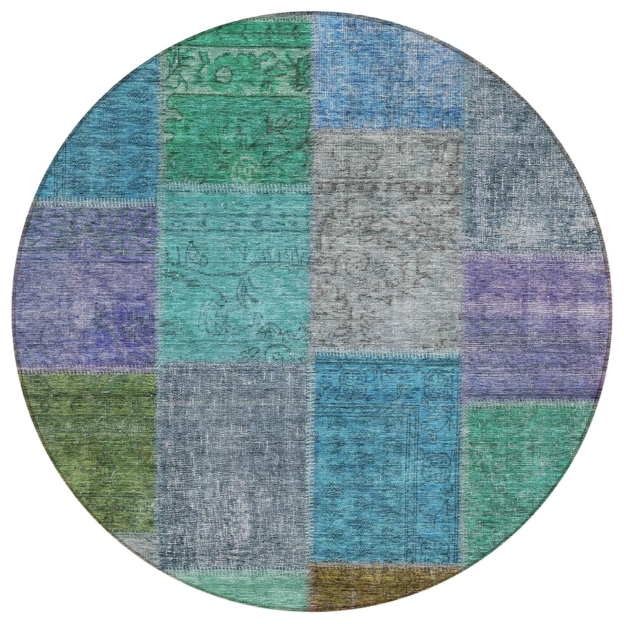 Machine Washable Green Rug - Indoor / Outdoor - Kids / Pet Friendly Patchwork Print Rug