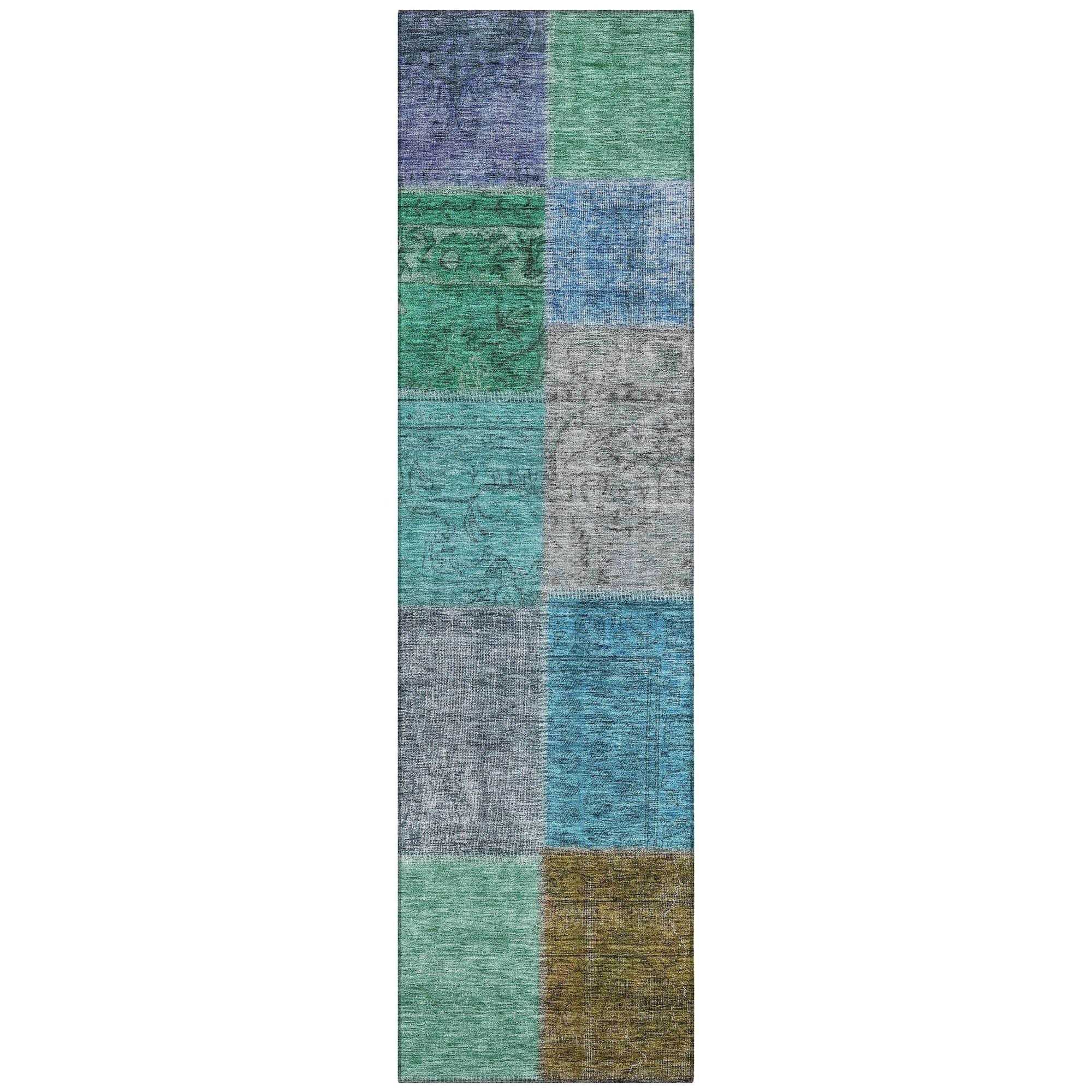 Machine Washable Green Rug - Indoor / Outdoor - Kids / Pet Friendly Patchwork Print Rug