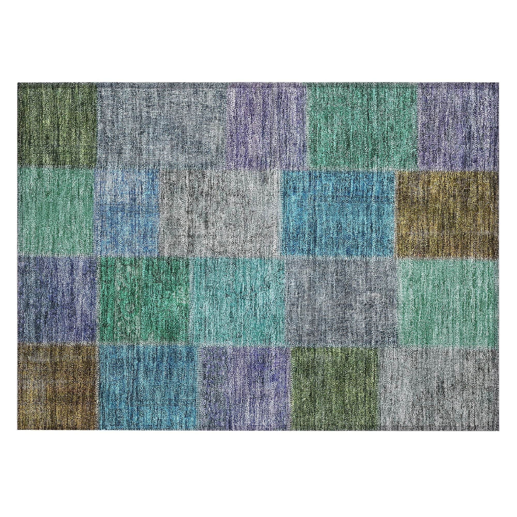 Machine Washable Green Rug - Indoor / Outdoor - Kids / Pet Friendly Patchwork Print Rug