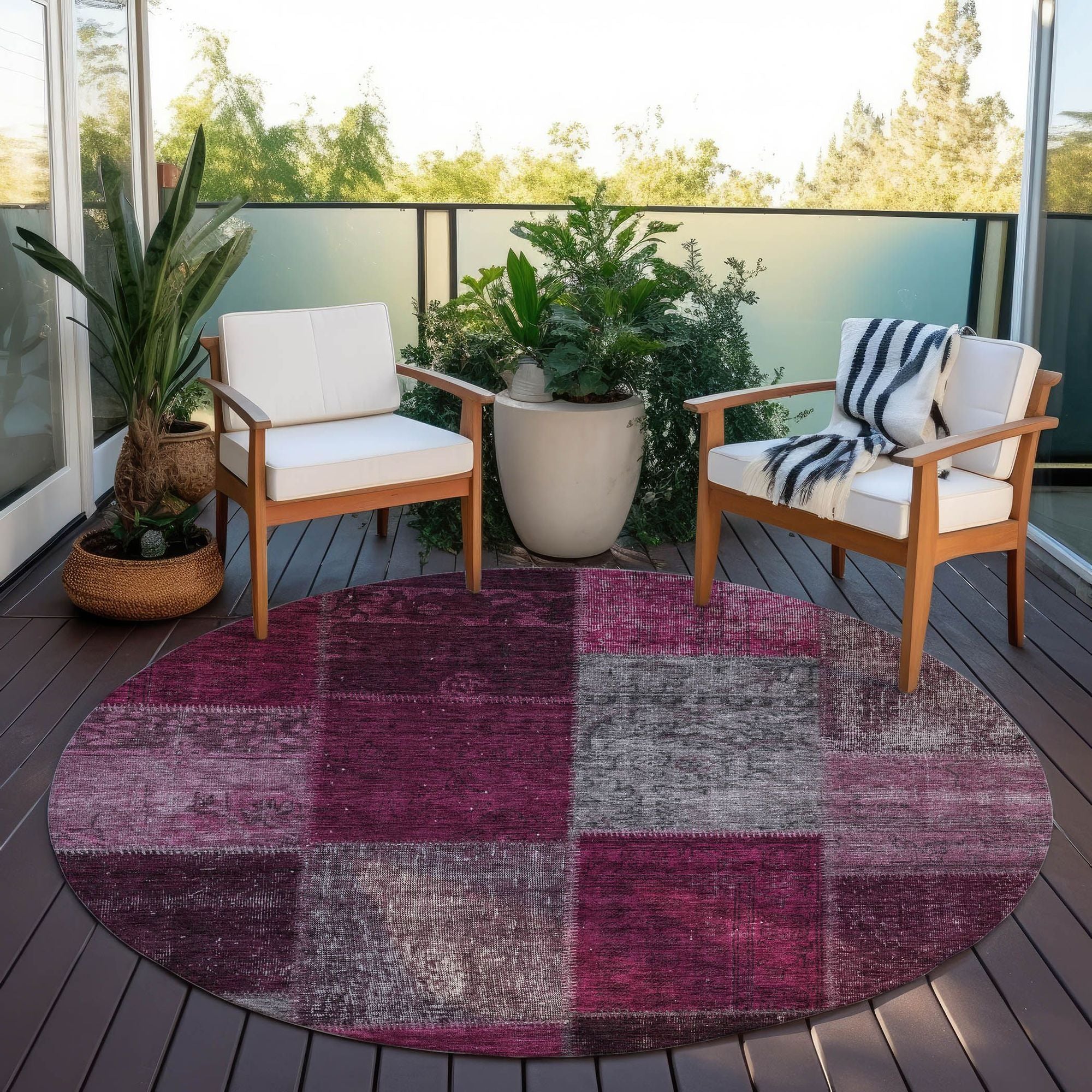 Machine Washable Merlot Red Rug - Indoor / Outdoor - Kids / Pet Friendly Patchwork Print Rug
