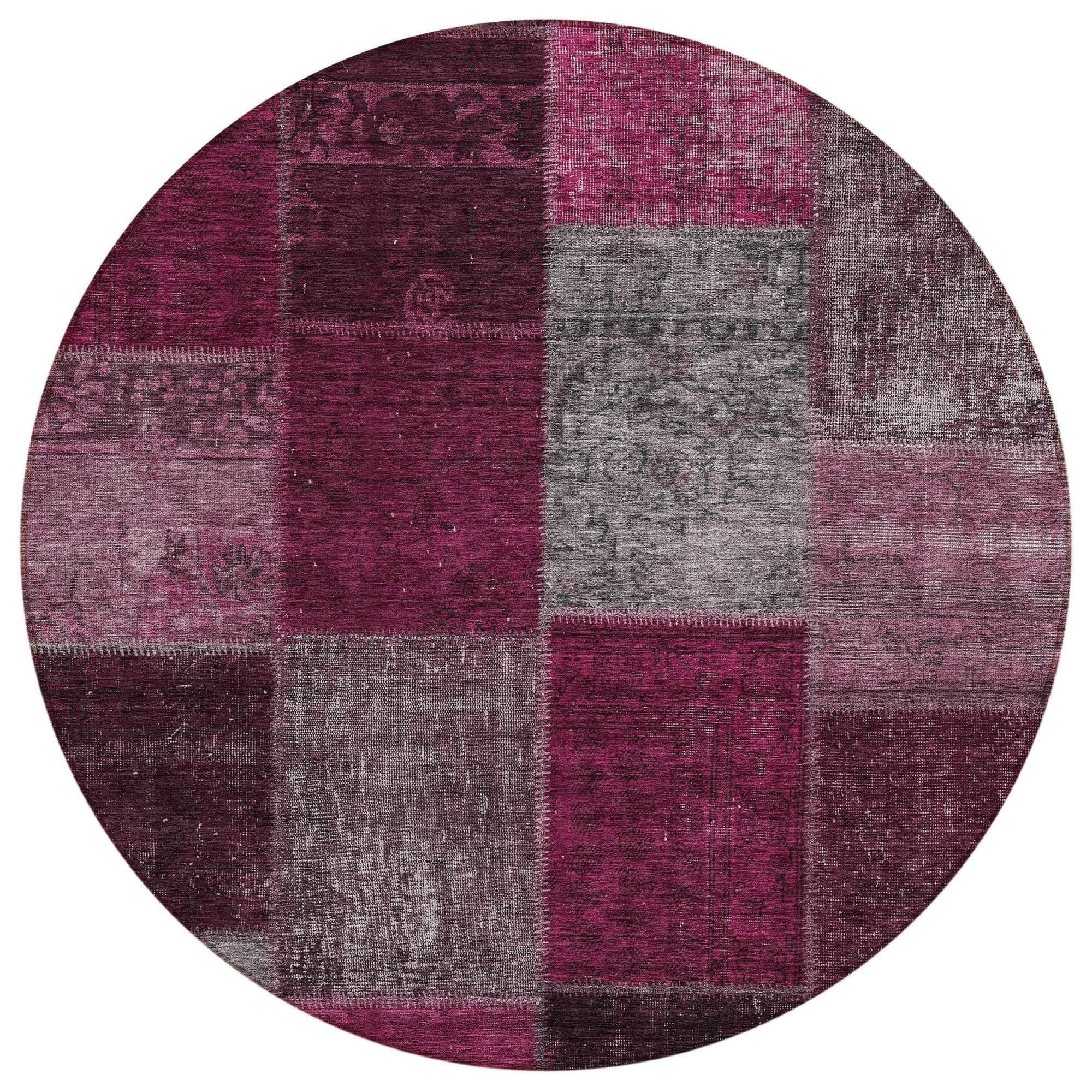 Machine Washable Merlot Red Rug - Indoor / Outdoor - Kids / Pet Friendly Patchwork Print Rug