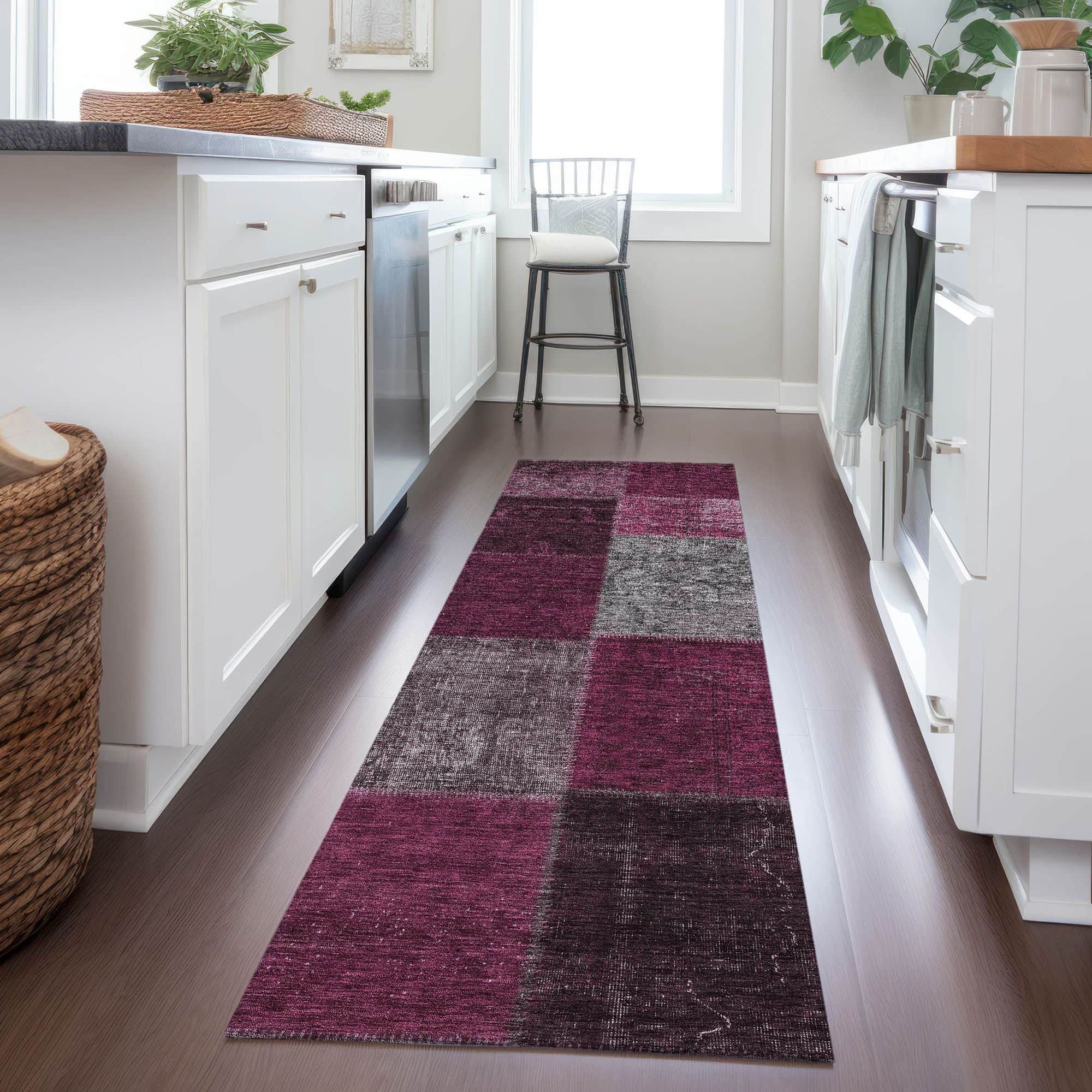 Machine Washable Merlot Red Rug - Indoor / Outdoor - Kids / Pet Friendly Patchwork Print Rug