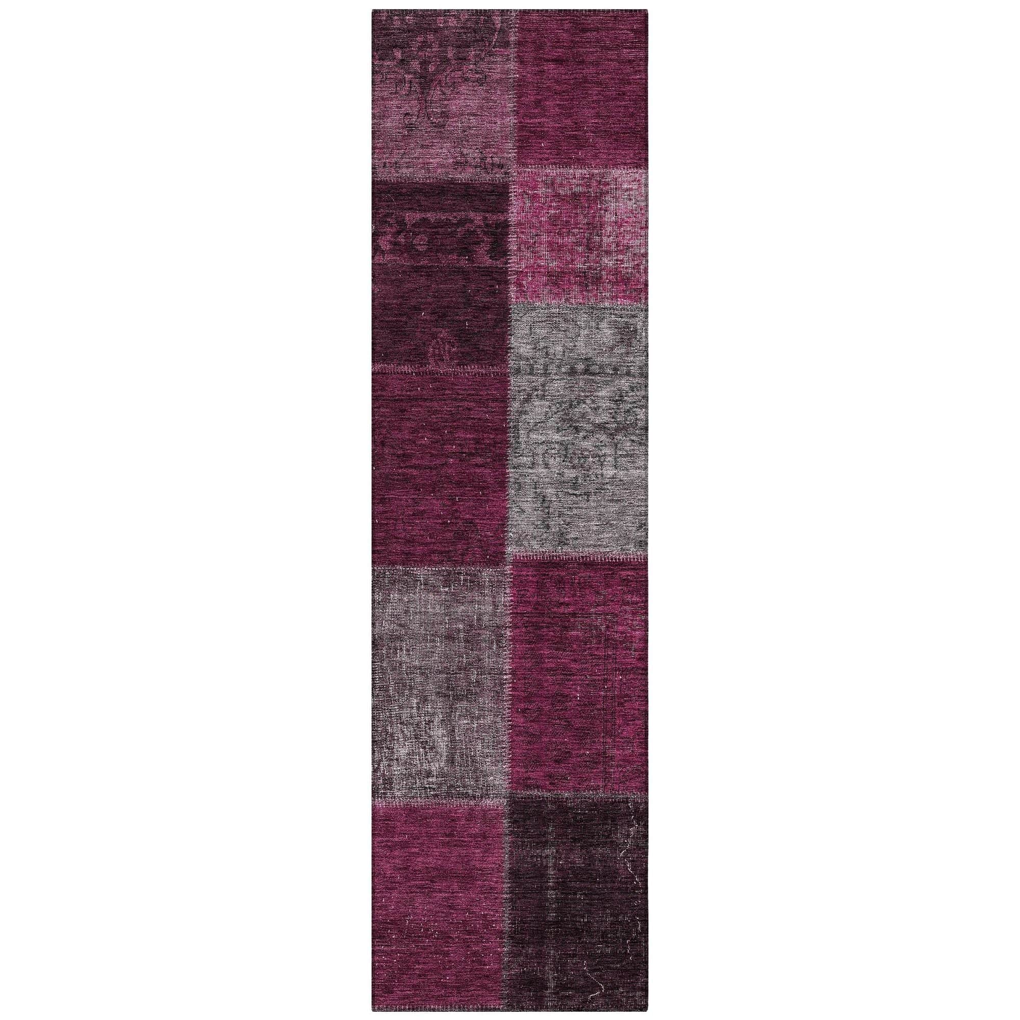 Machine Washable Merlot Red Rug - Indoor / Outdoor - Kids / Pet Friendly Patchwork Print Rug