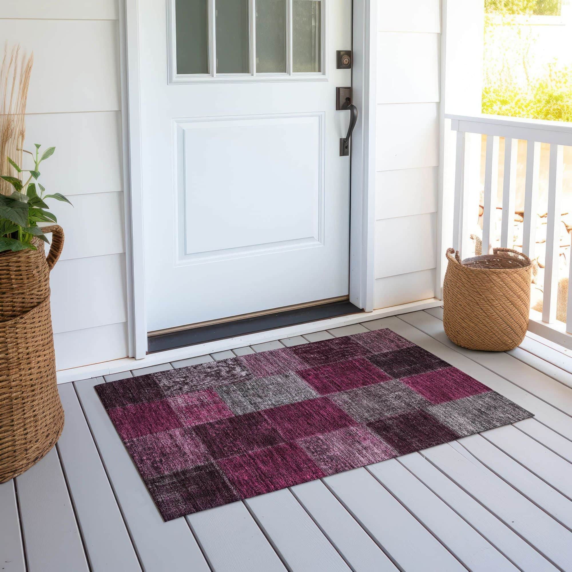 Machine Washable Merlot Red Rug - Indoor / Outdoor - Kids / Pet Friendly Patchwork Print Rug