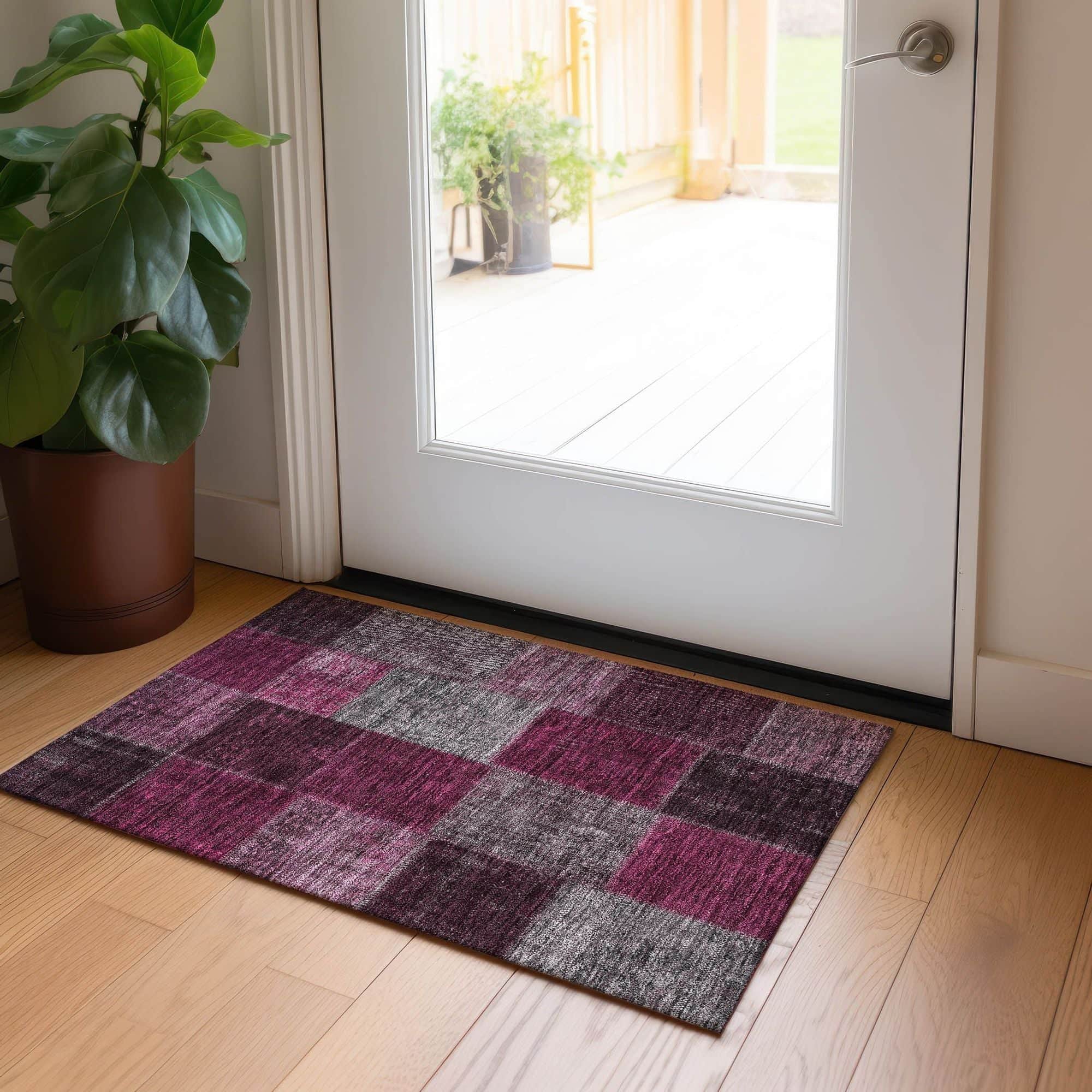 Machine Washable Merlot Red Rug - Indoor / Outdoor - Kids / Pet Friendly Patchwork Print Rug