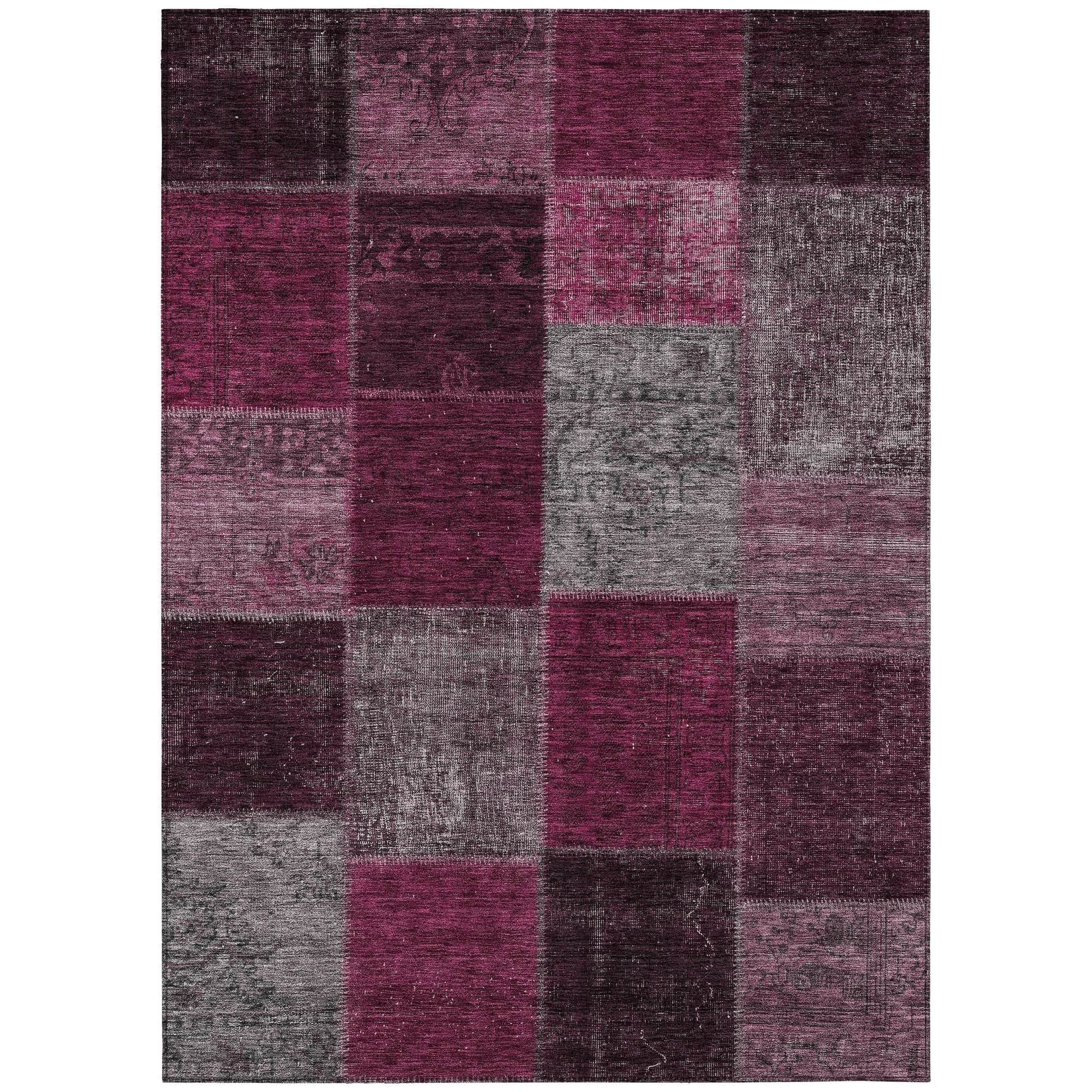 Machine Washable Merlot Red Rug - Indoor / Outdoor - Kids / Pet Friendly Patchwork Print Rug