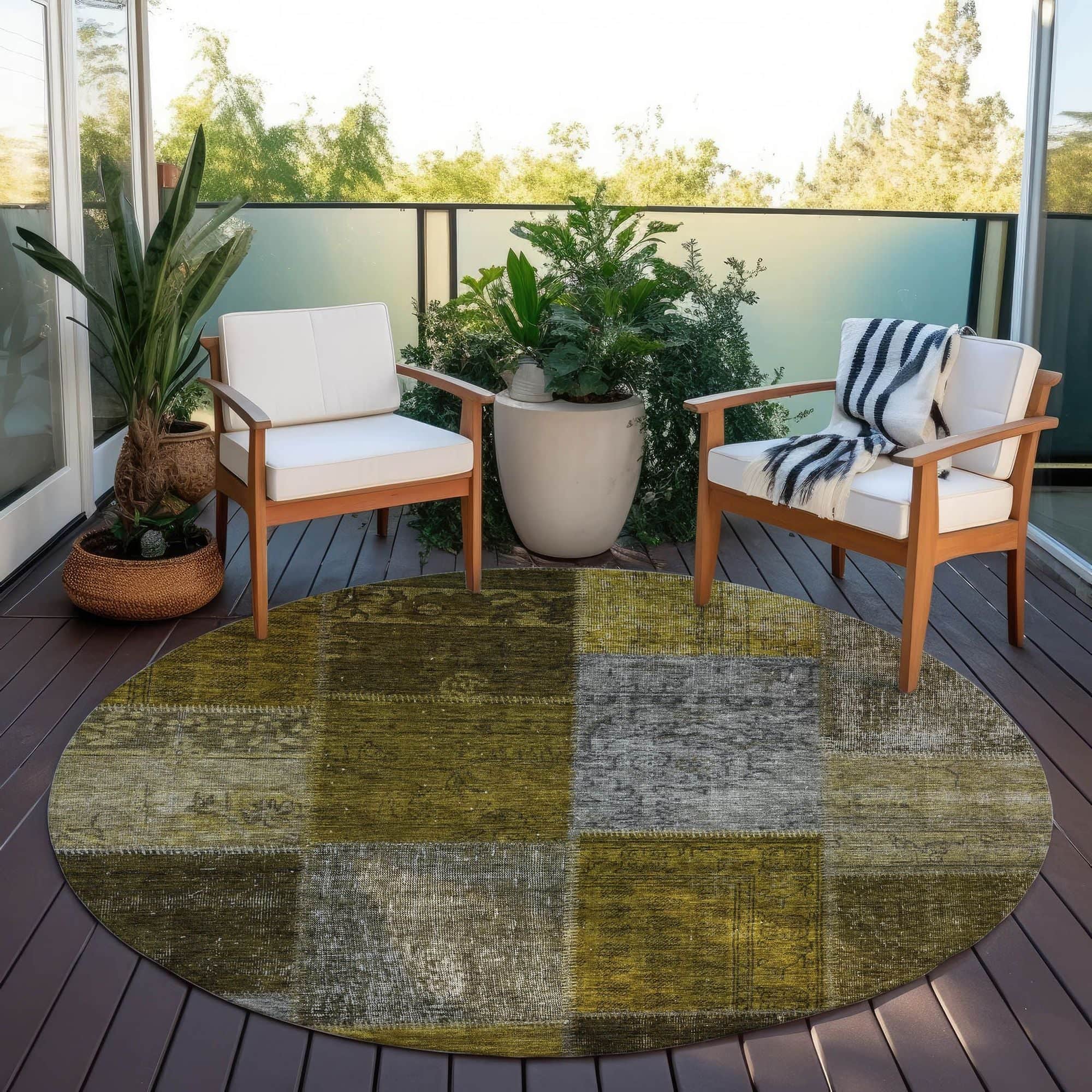 Machine Washable Mocha Brown Rug - Indoor / Outdoor - Kids / Pet Friendly Patchwork Print Rug