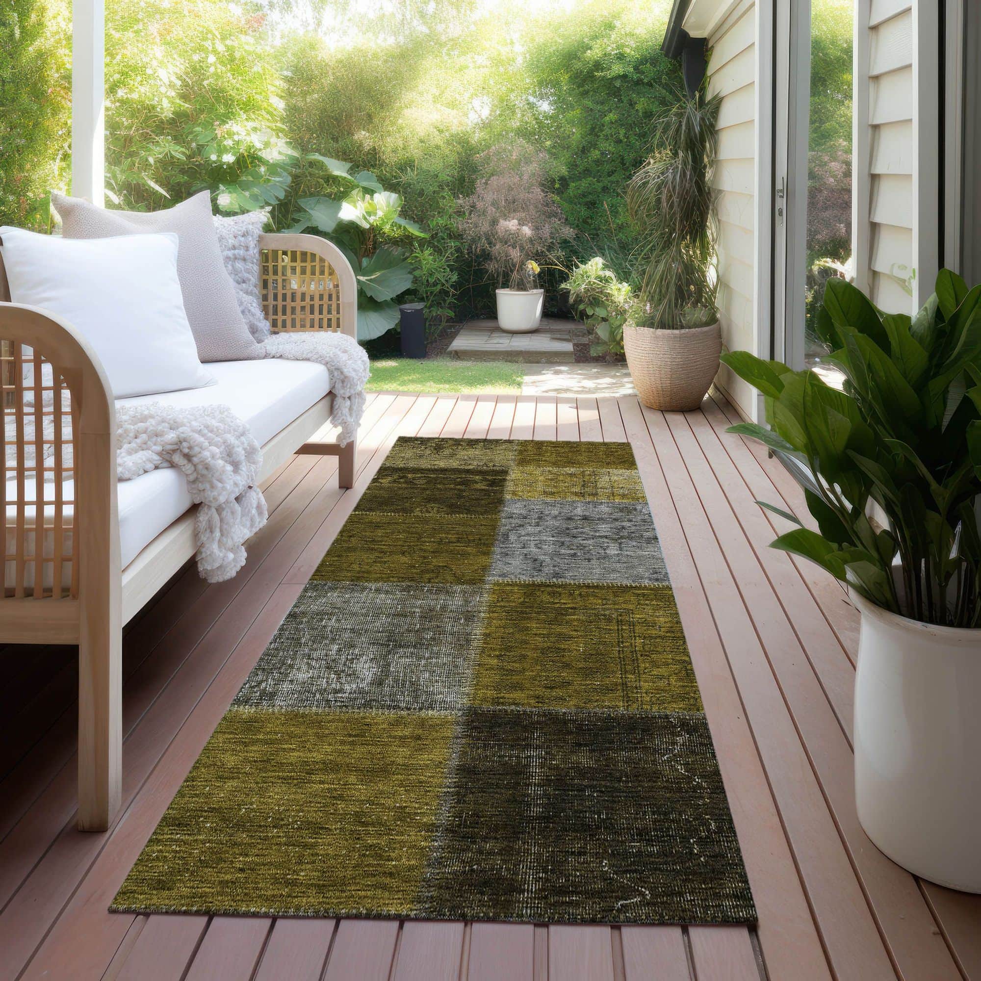 Machine Washable Mocha Brown Rug - Indoor / Outdoor - Kids / Pet Friendly Patchwork Print Rug