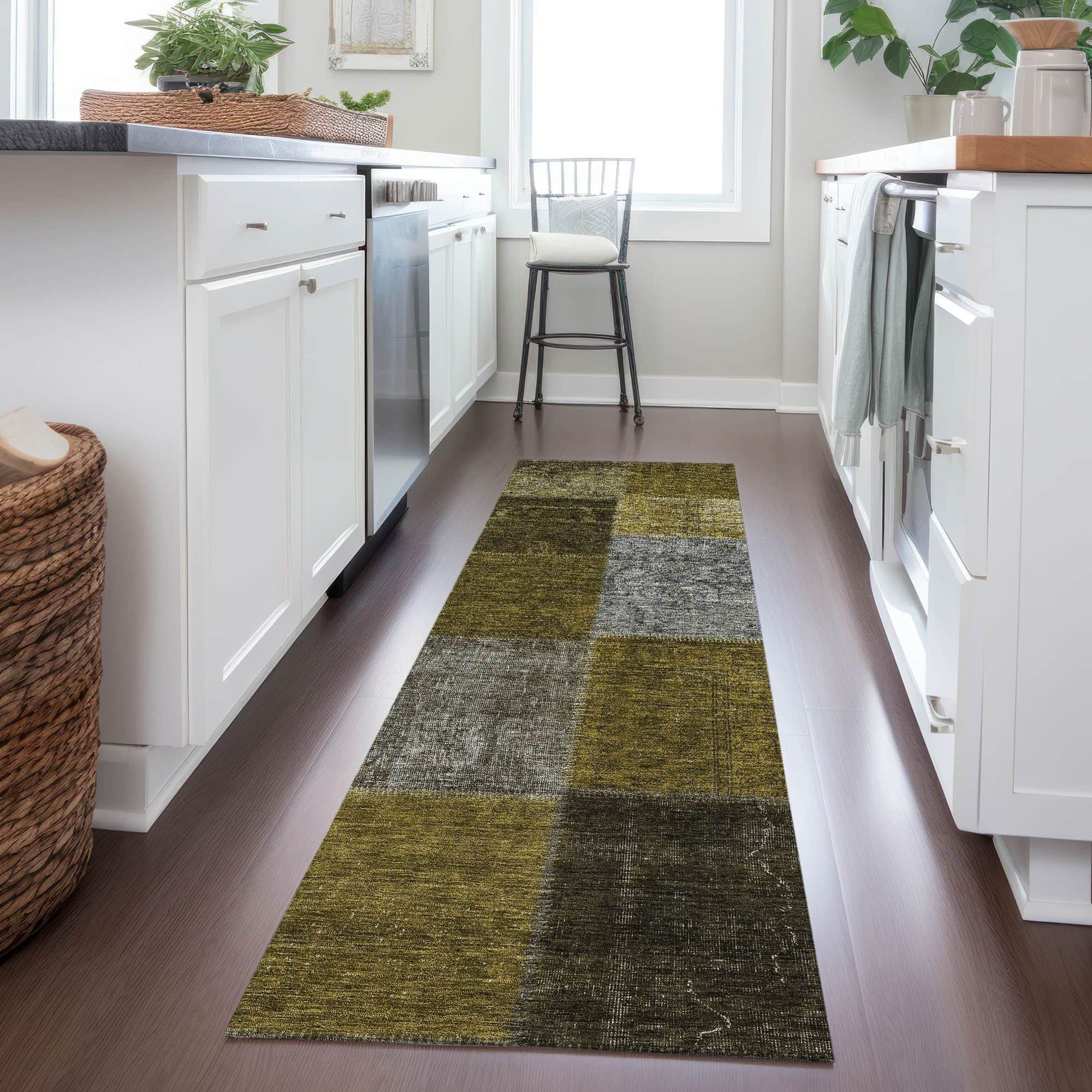 Machine Washable Mocha Brown Rug - Indoor / Outdoor - Kids / Pet Friendly Patchwork Print Rug