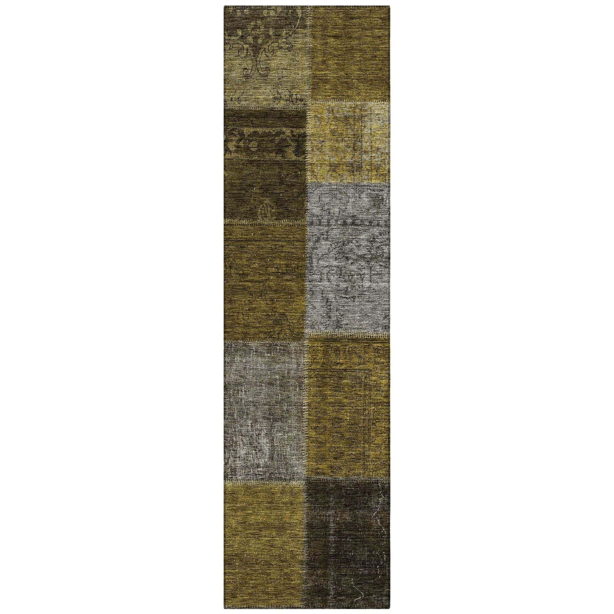 Machine Washable Mocha Brown Rug - Indoor / Outdoor - Kids / Pet Friendly Patchwork Print Rug