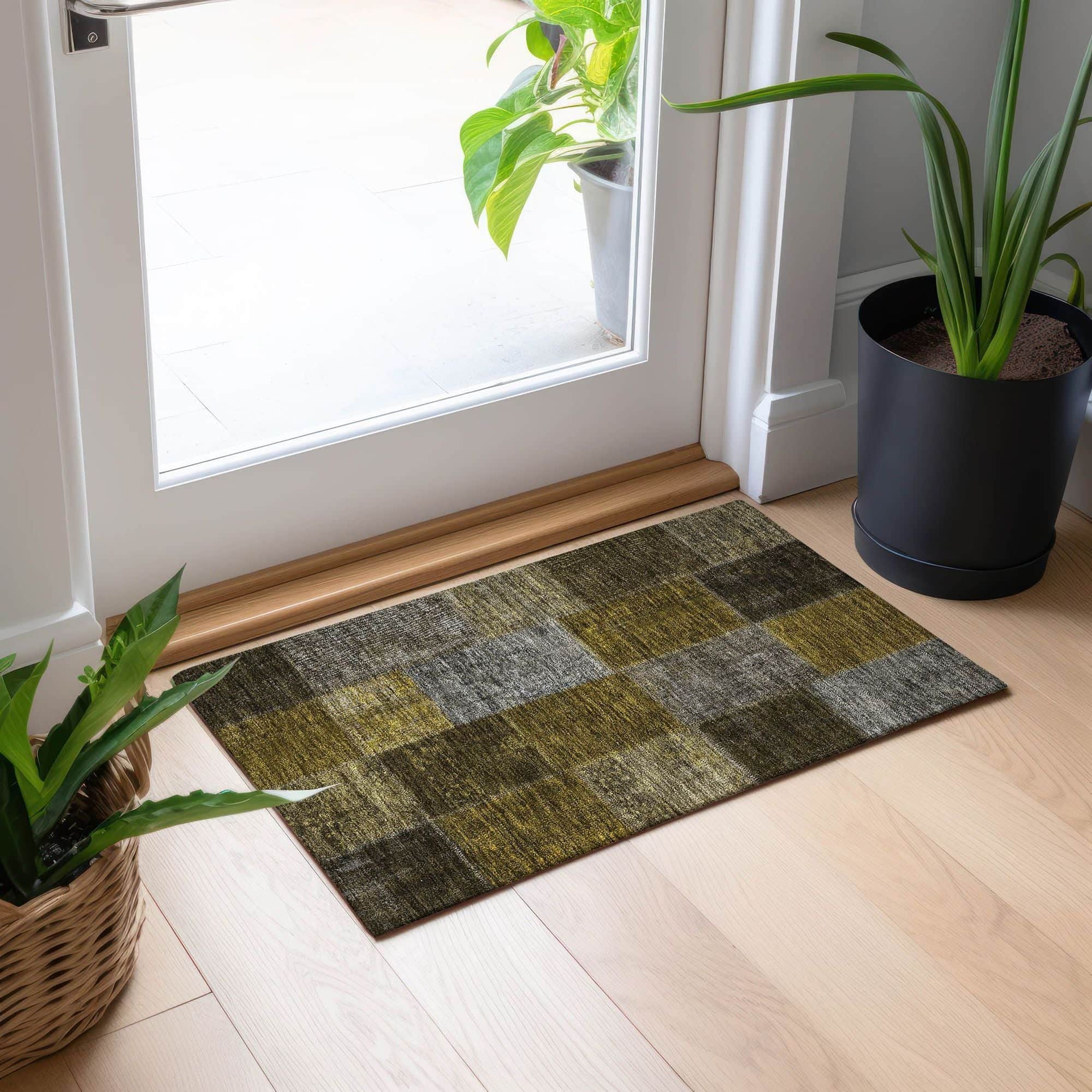 Machine Washable Mocha Brown Rug - Indoor / Outdoor - Kids / Pet Friendly Patchwork Print Rug